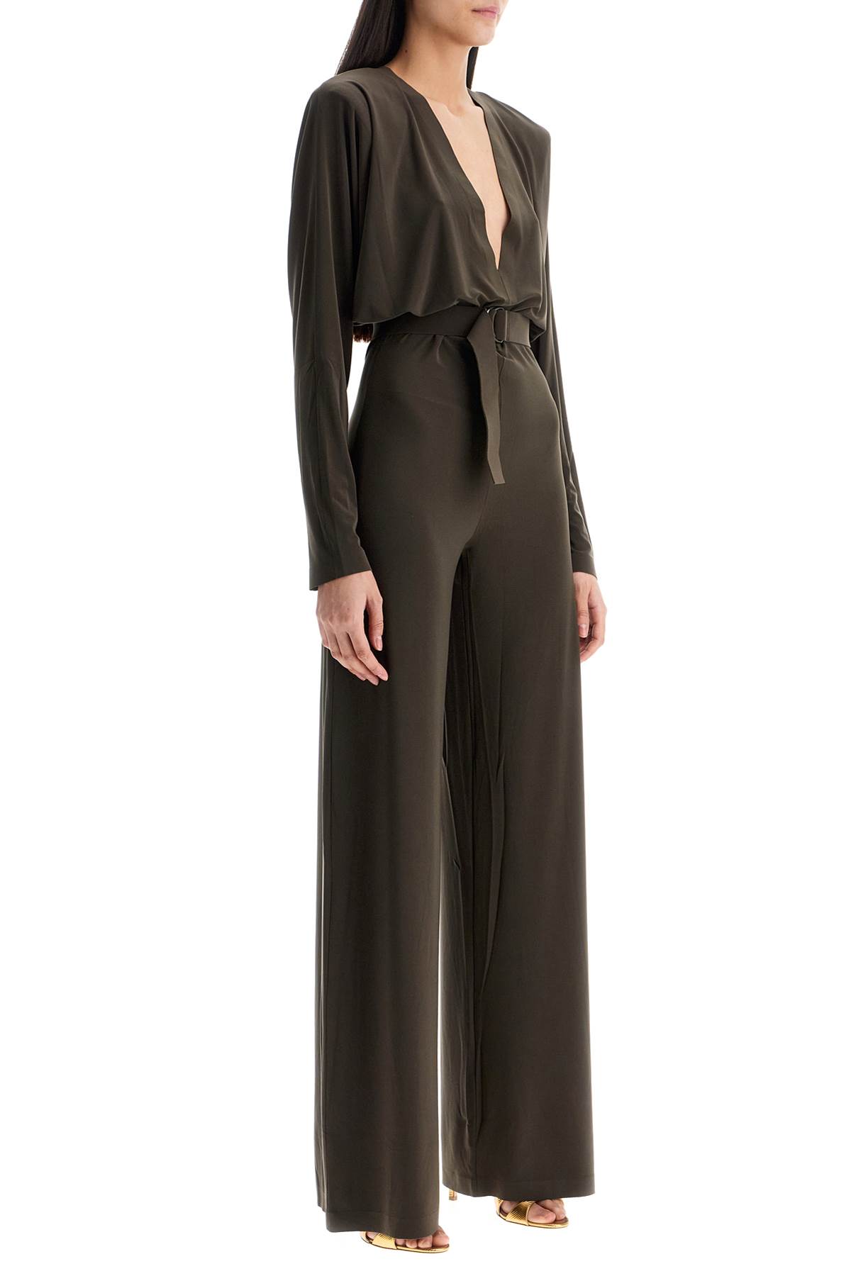 Dark Green Long Sleeve V-neck Jumpsuit