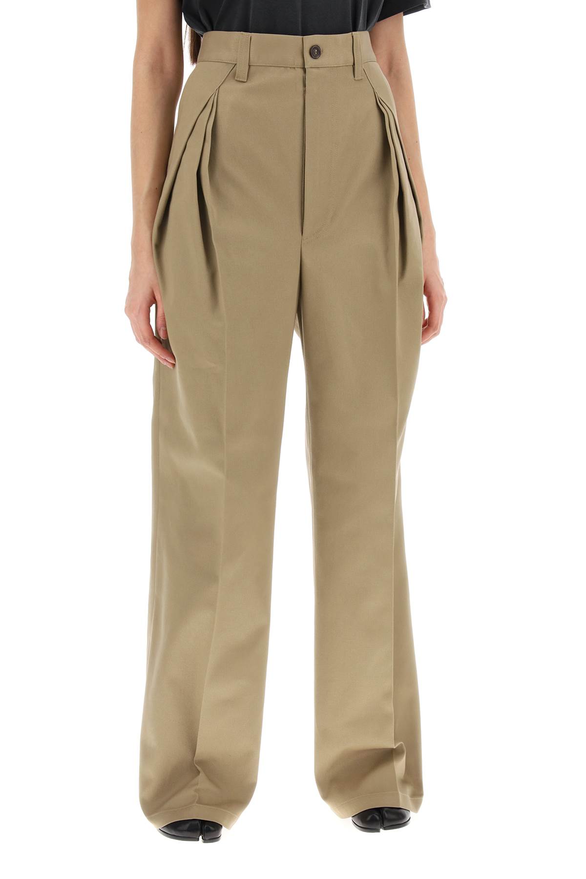 Shop Maison Margiela Trousers With Triple Ple In Beige (beige)