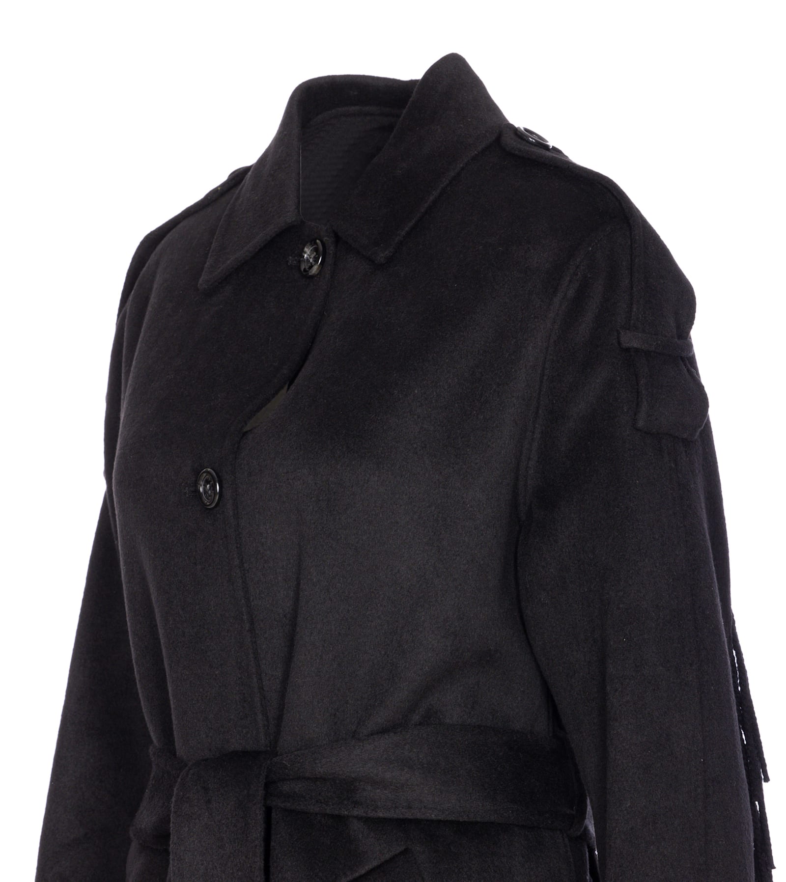 Liu •jo Trench Coat With Fringes In Blue