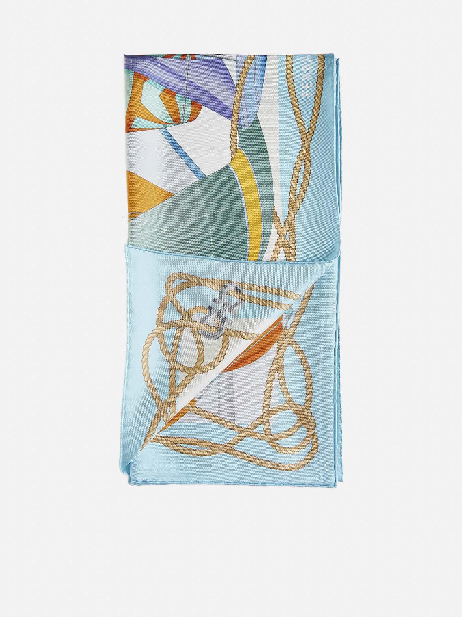 Shop Ferragamo Sails Print Silk Scarf In Blue