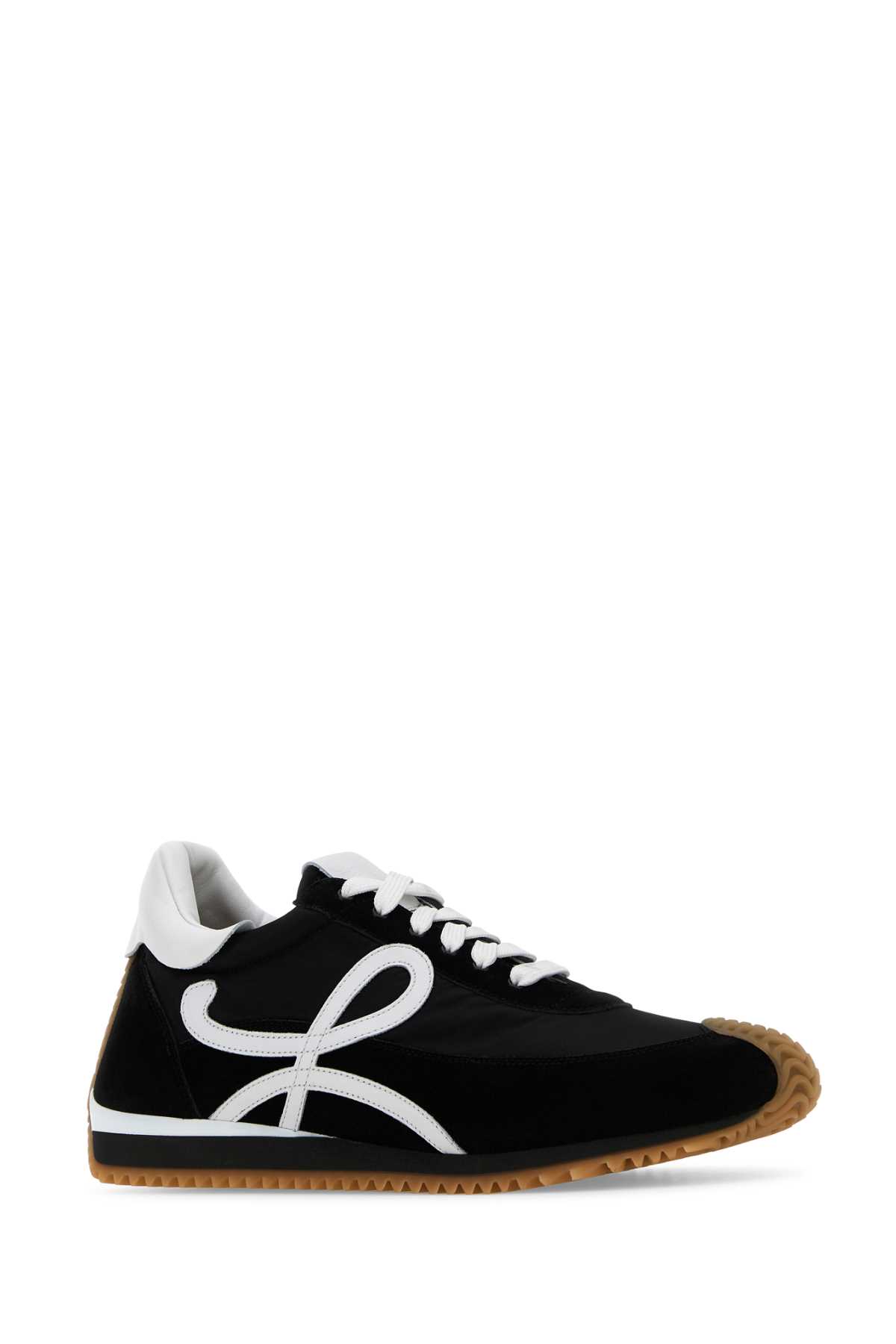 Shop Loewe Black Nylon And Suede Flow Runner Sneakers In Blackwhite