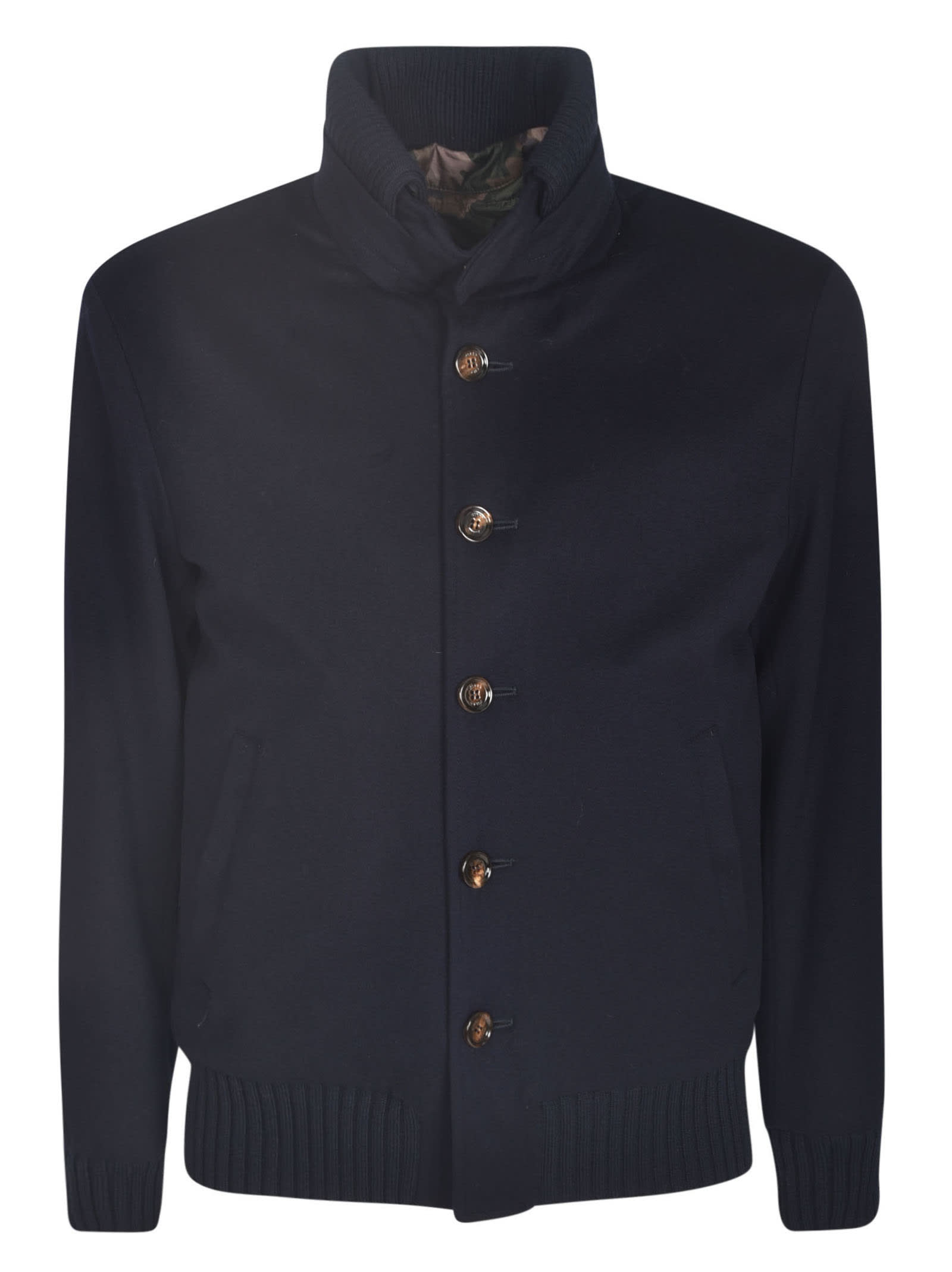 High-neck Rib Trim Buttoned Jacket