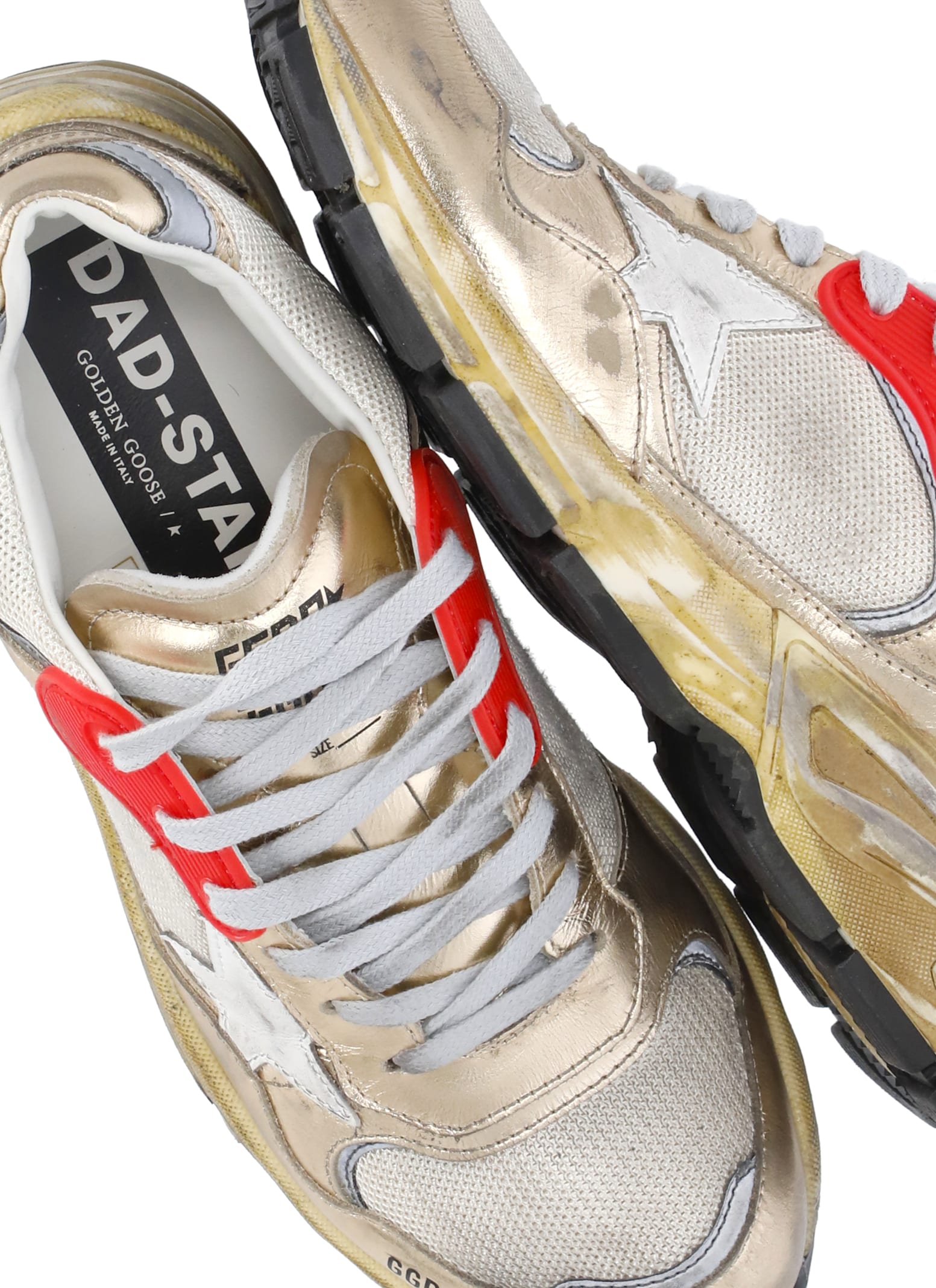 Golden Goose Running Sole Distressed-effect Sneakers In Gold