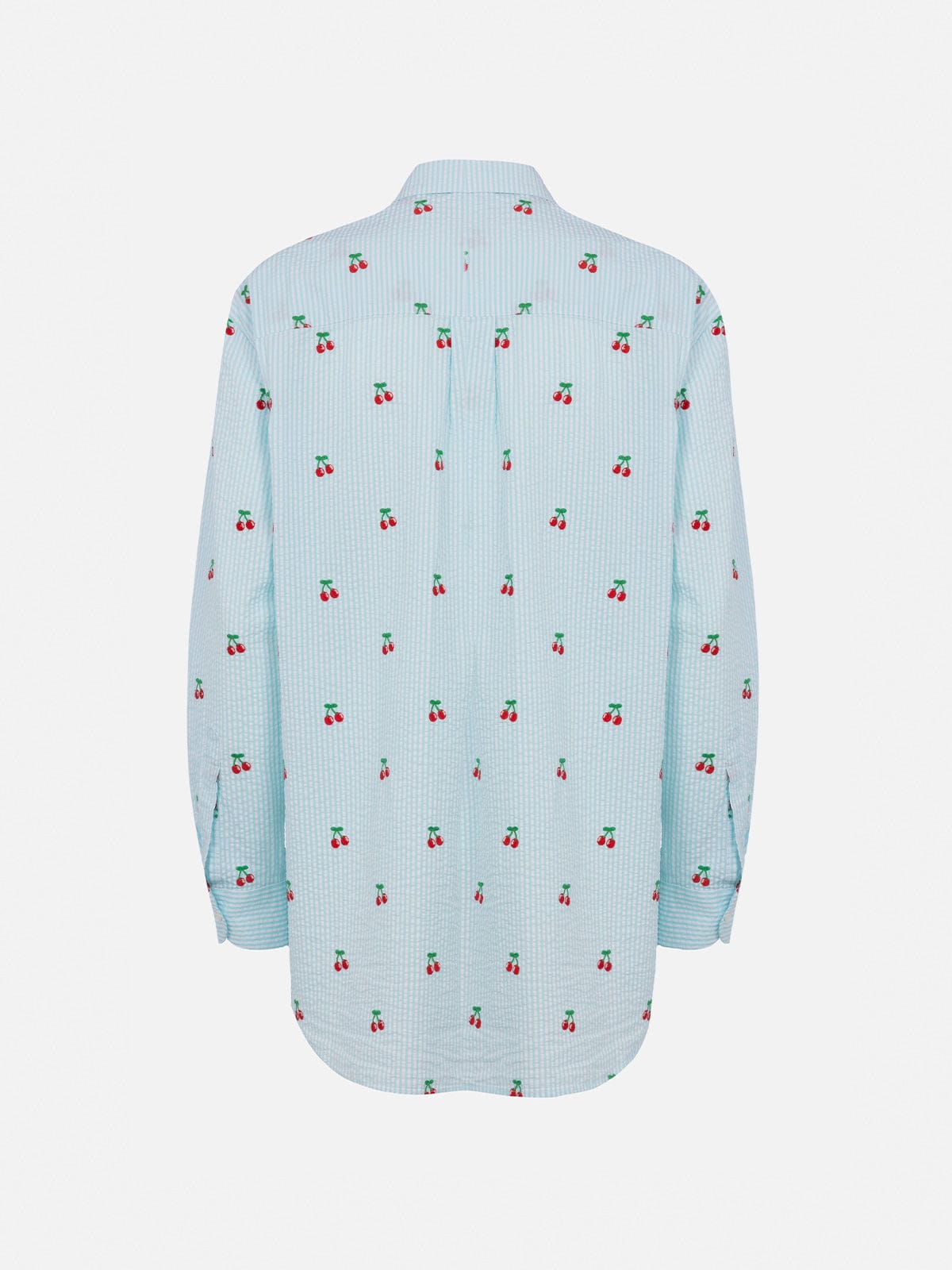 Mc2 Saint Barth Woman Seersucker Cotton Shirt Brigitte With Cherry Patches In Green