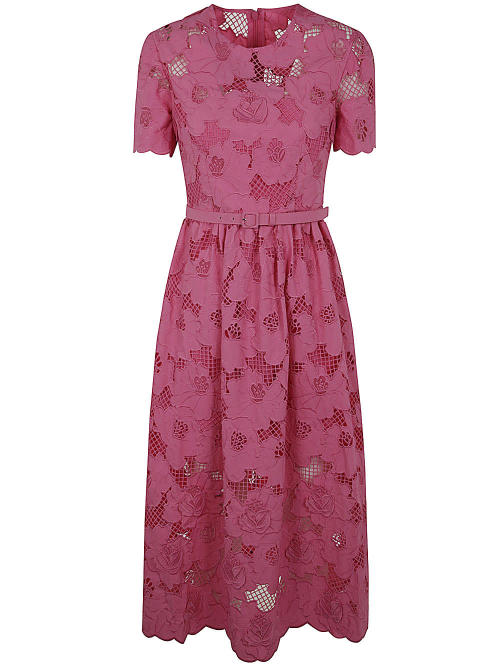 Shop Self-portrait Pink Cotton Lace Midi Dress In P Pink