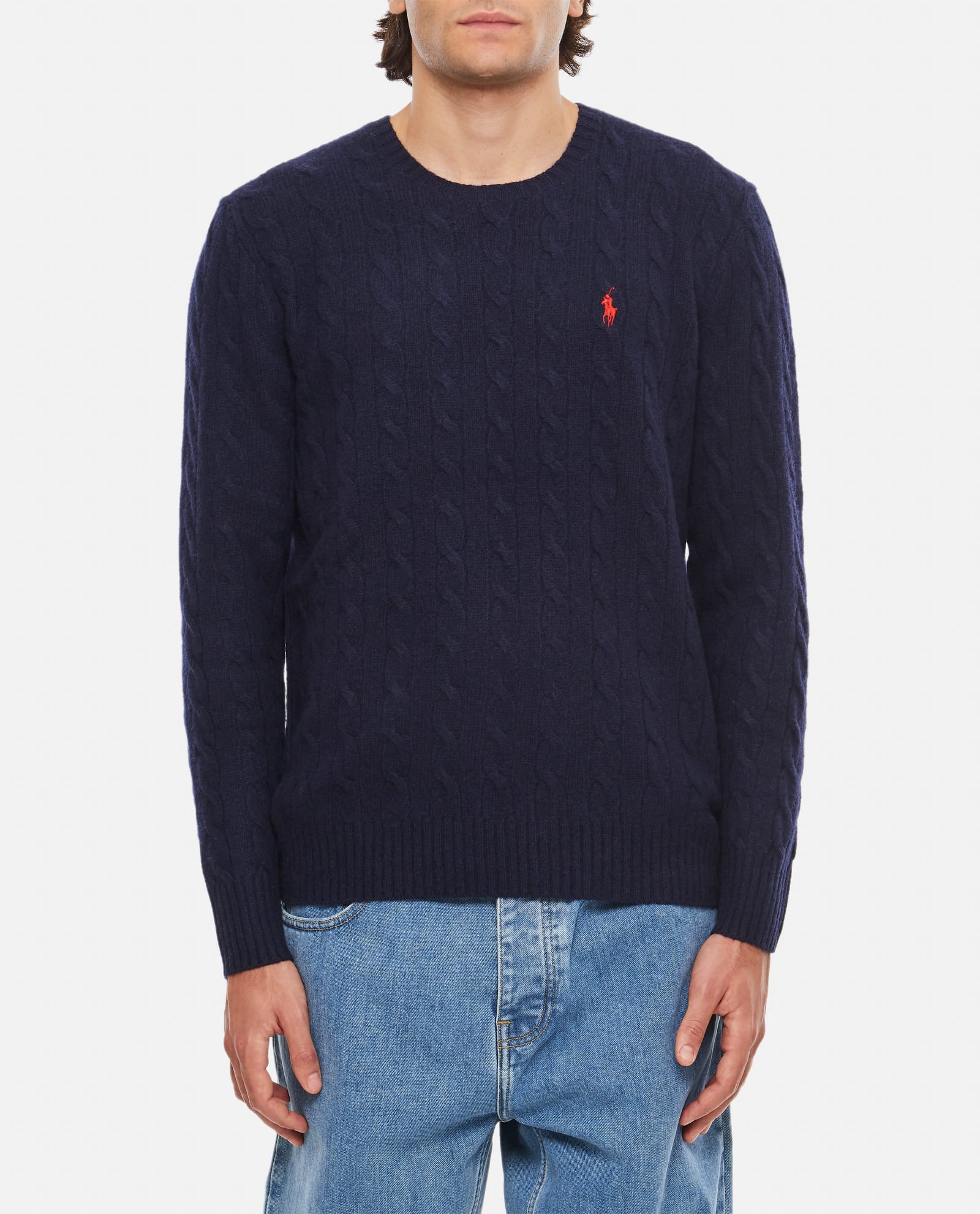 Polo Ralph Lauren Cable-knit Jumper Featuring Embroidered Logo In Blue