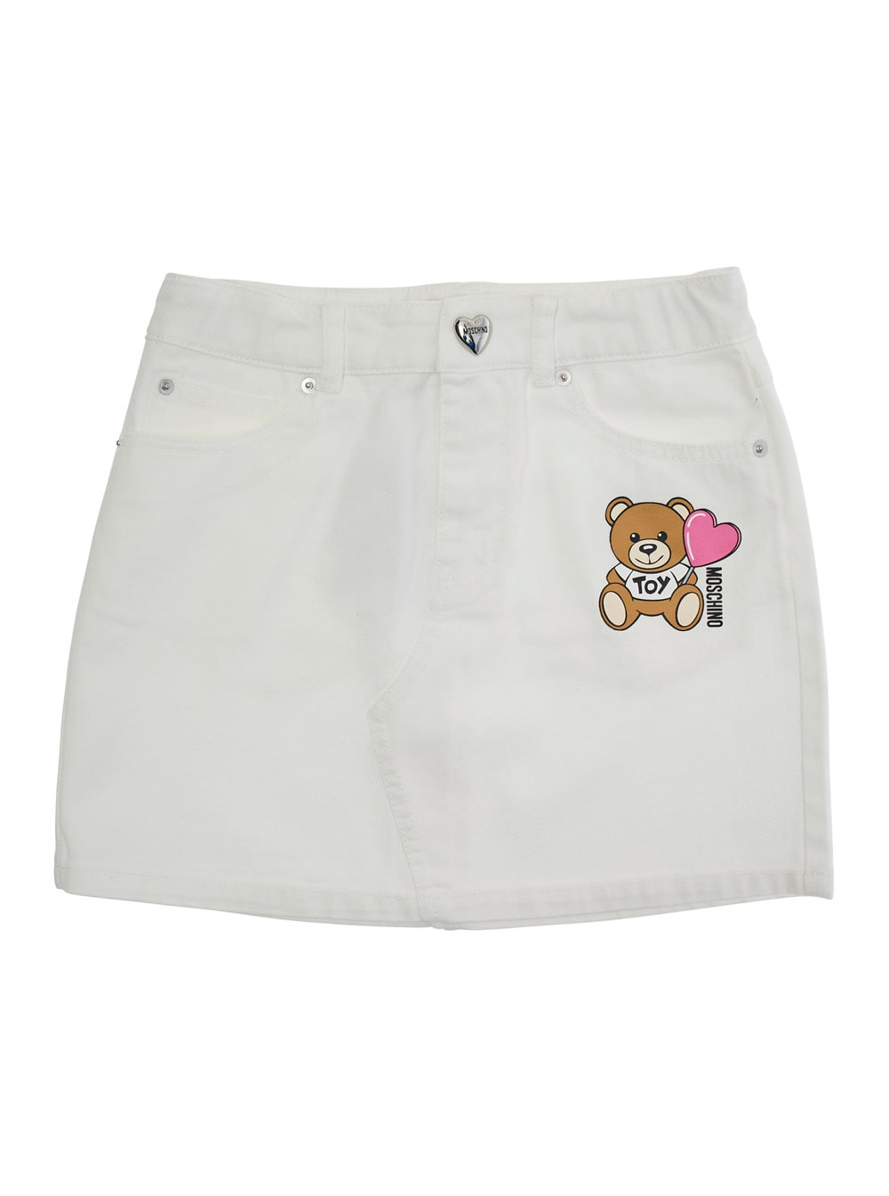 Moschino White Skirt With Teddy Bear Motif On The Front In Denim Girl In White