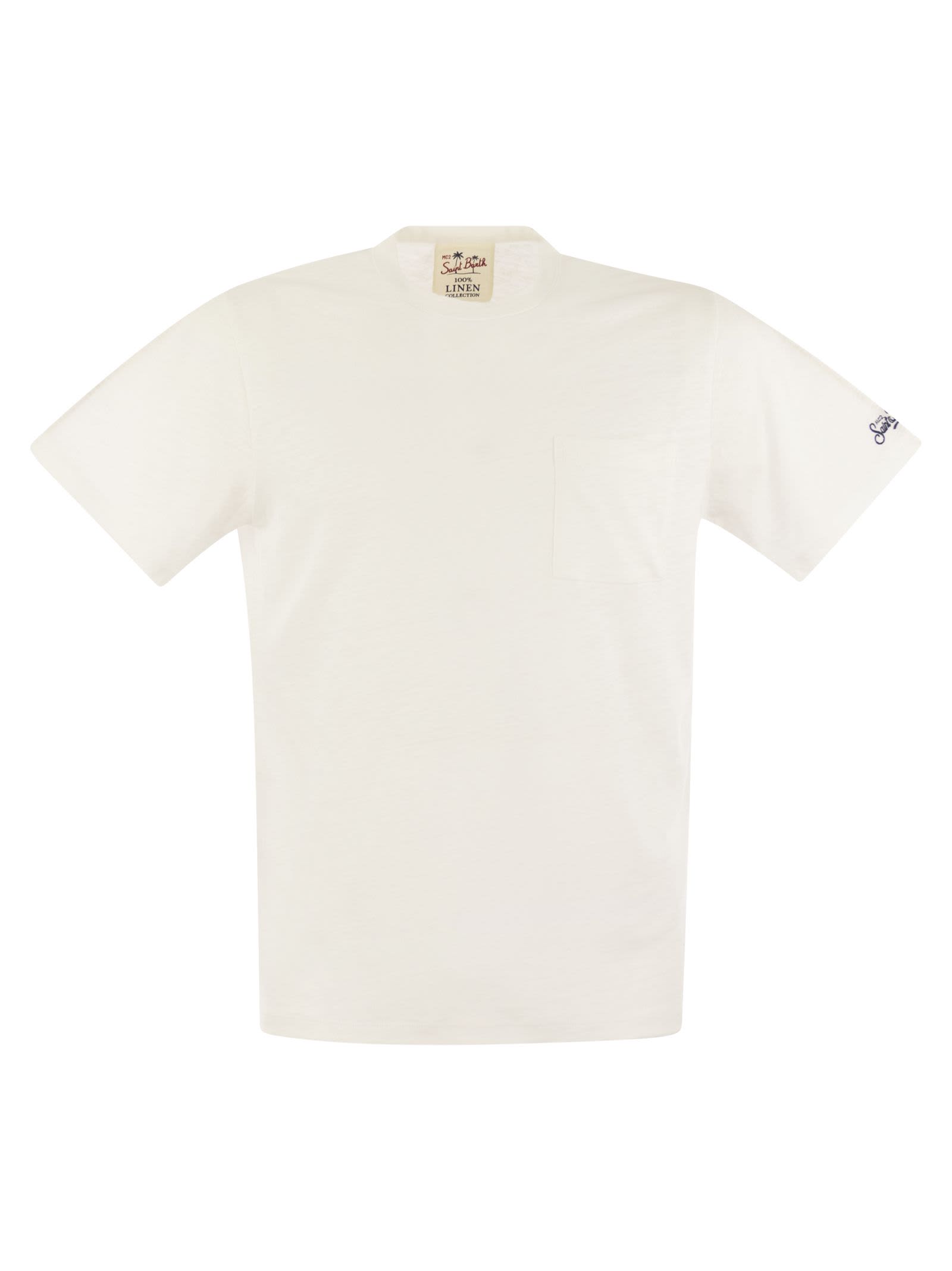 Mc2 Saint Barth Ecstasea - Linen T-shirt With Pocket In White