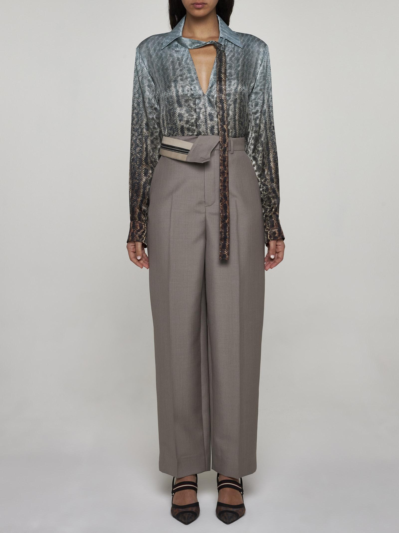 Shop Fendi Mohair And Wool Trousers In Ash