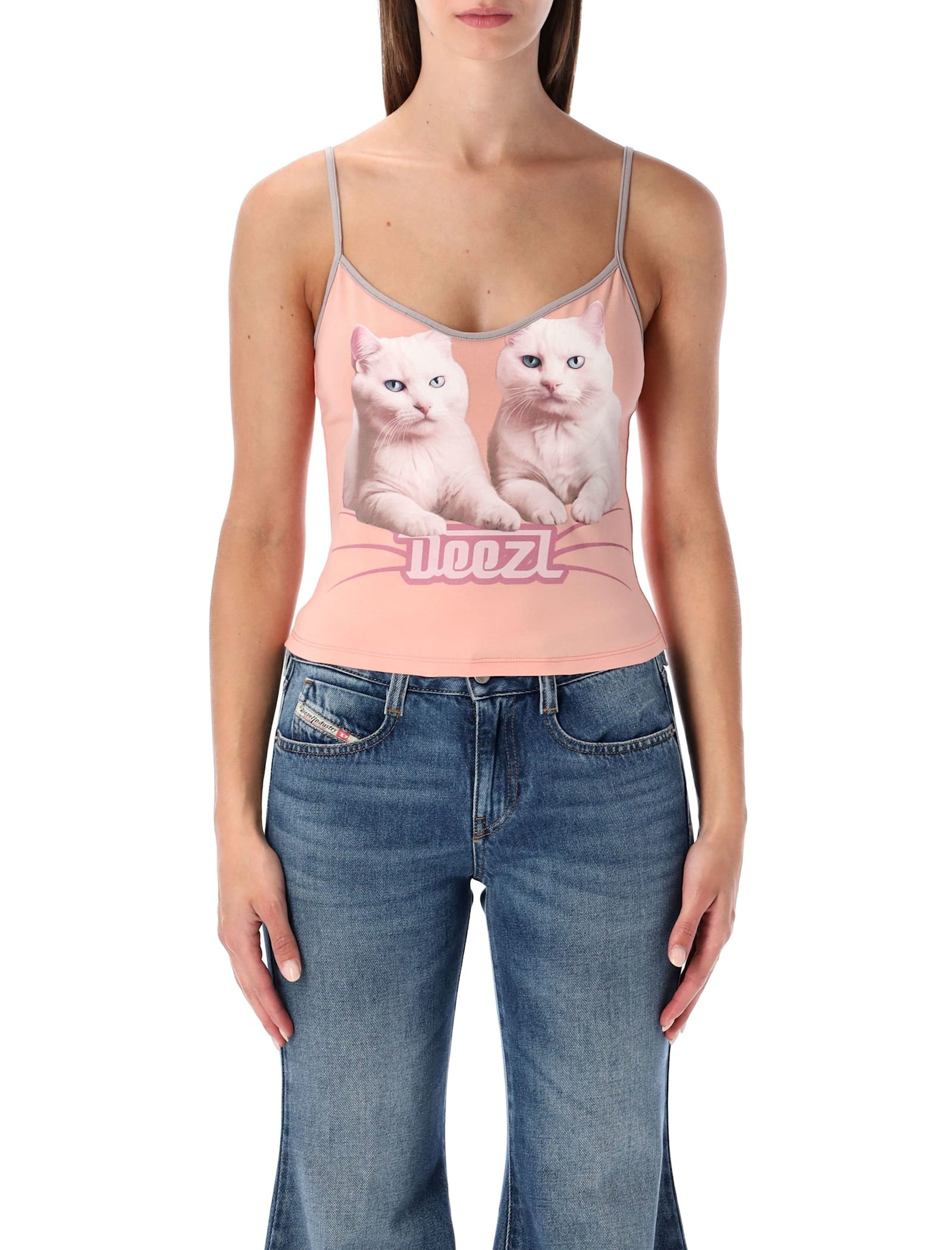 Diesel T-top R2 Cats Pink Cotton Jersey Tank Top