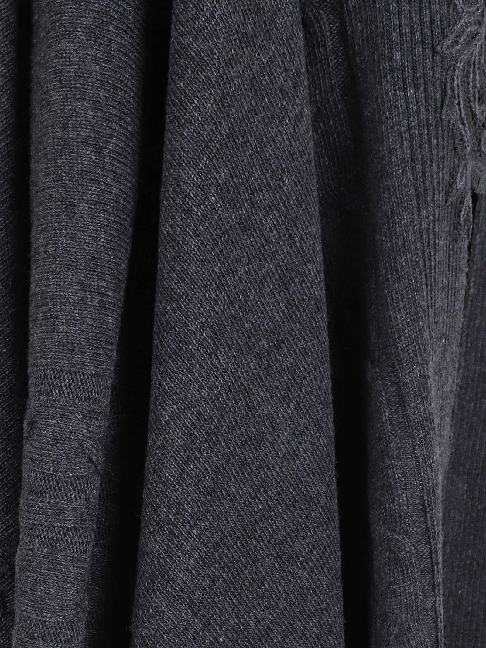 Ermanno Scervino Draped Cape With Ribbed Hem And Embroidery In Gray
