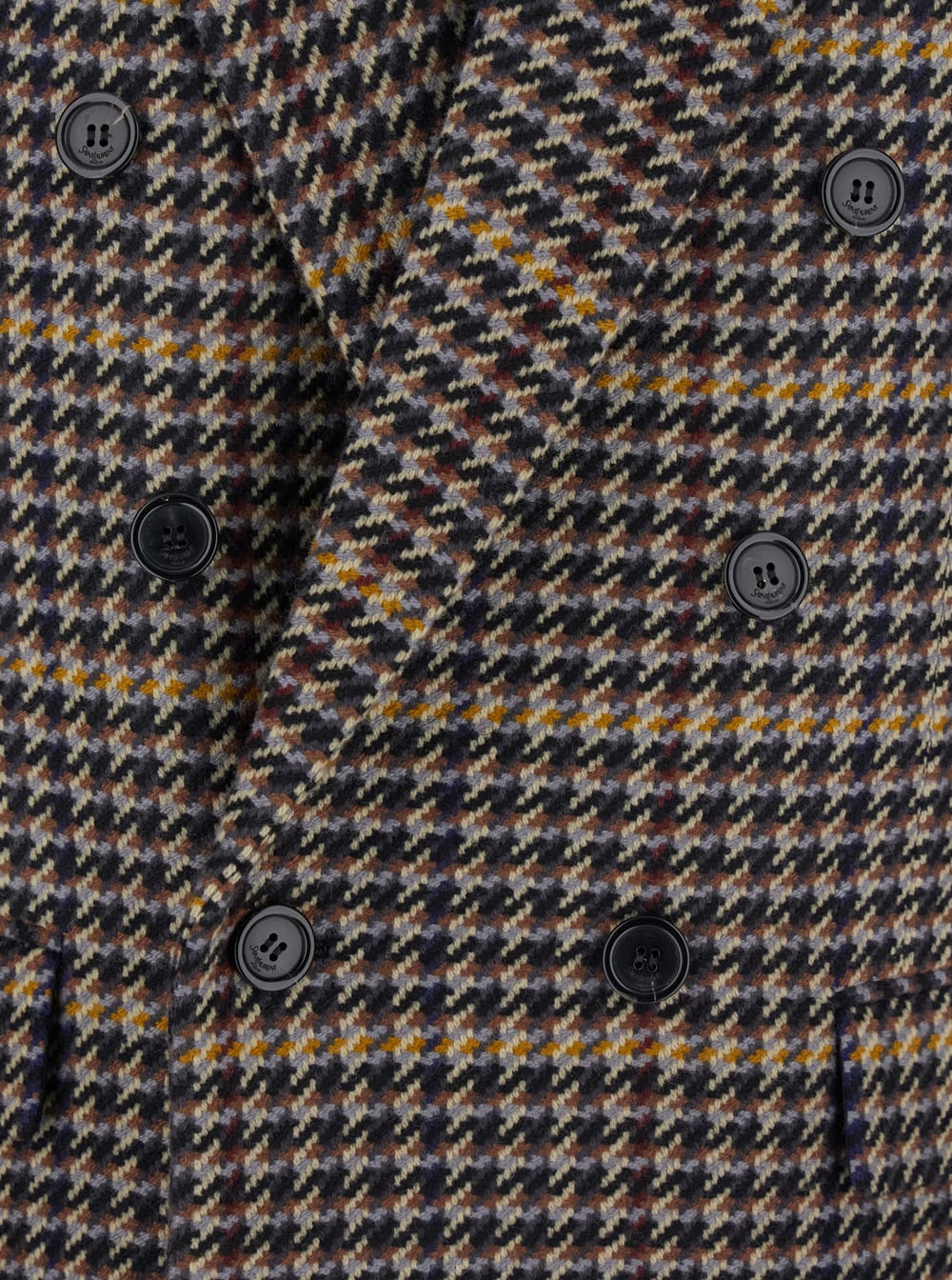 Saint Laurent Brown Double-breasted Jacket With Notched Revers And All-over Check Motif In Wool Woman In Brown