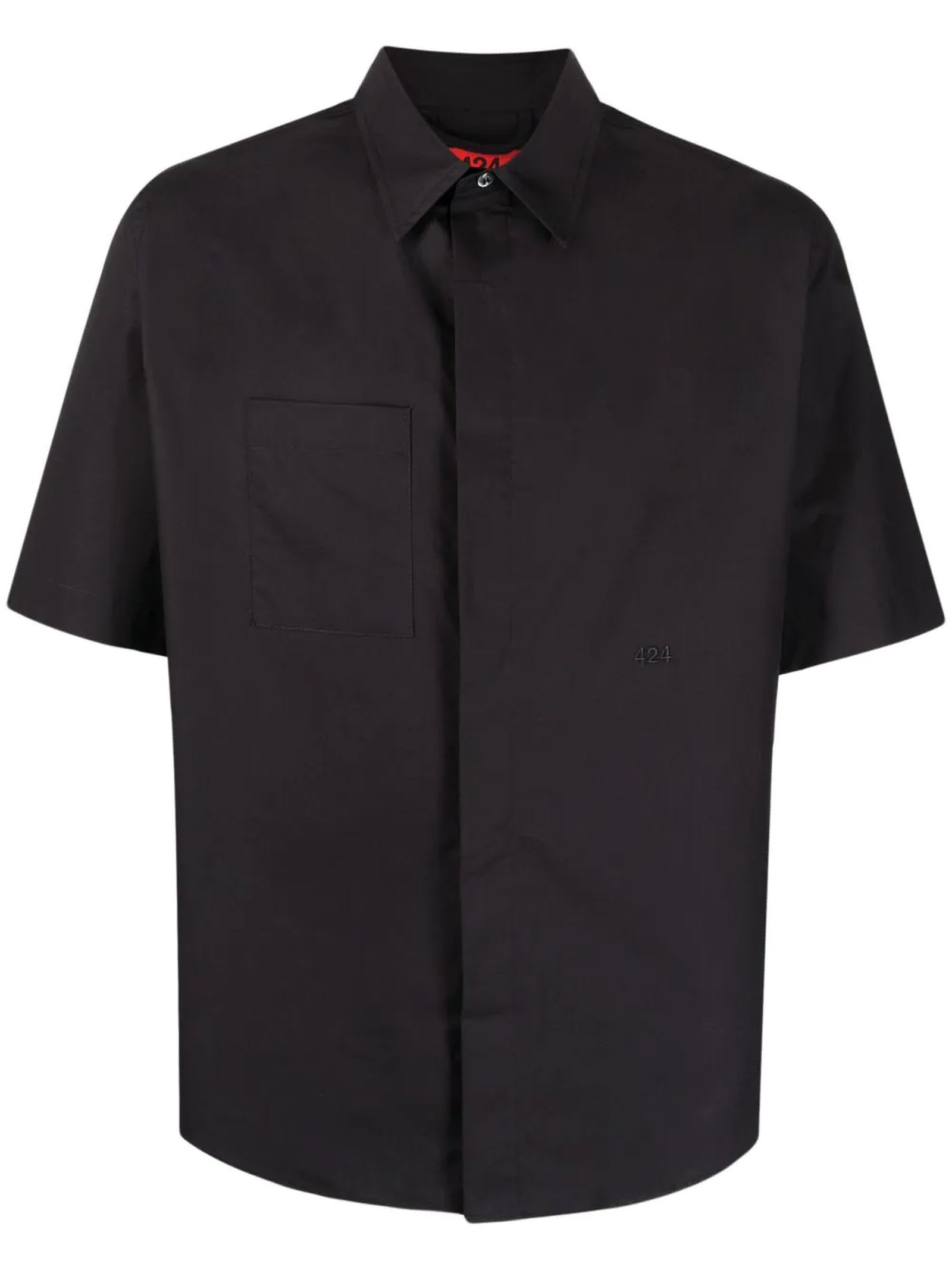 FourTwoFour on Fairfax Black Cotton Shirt