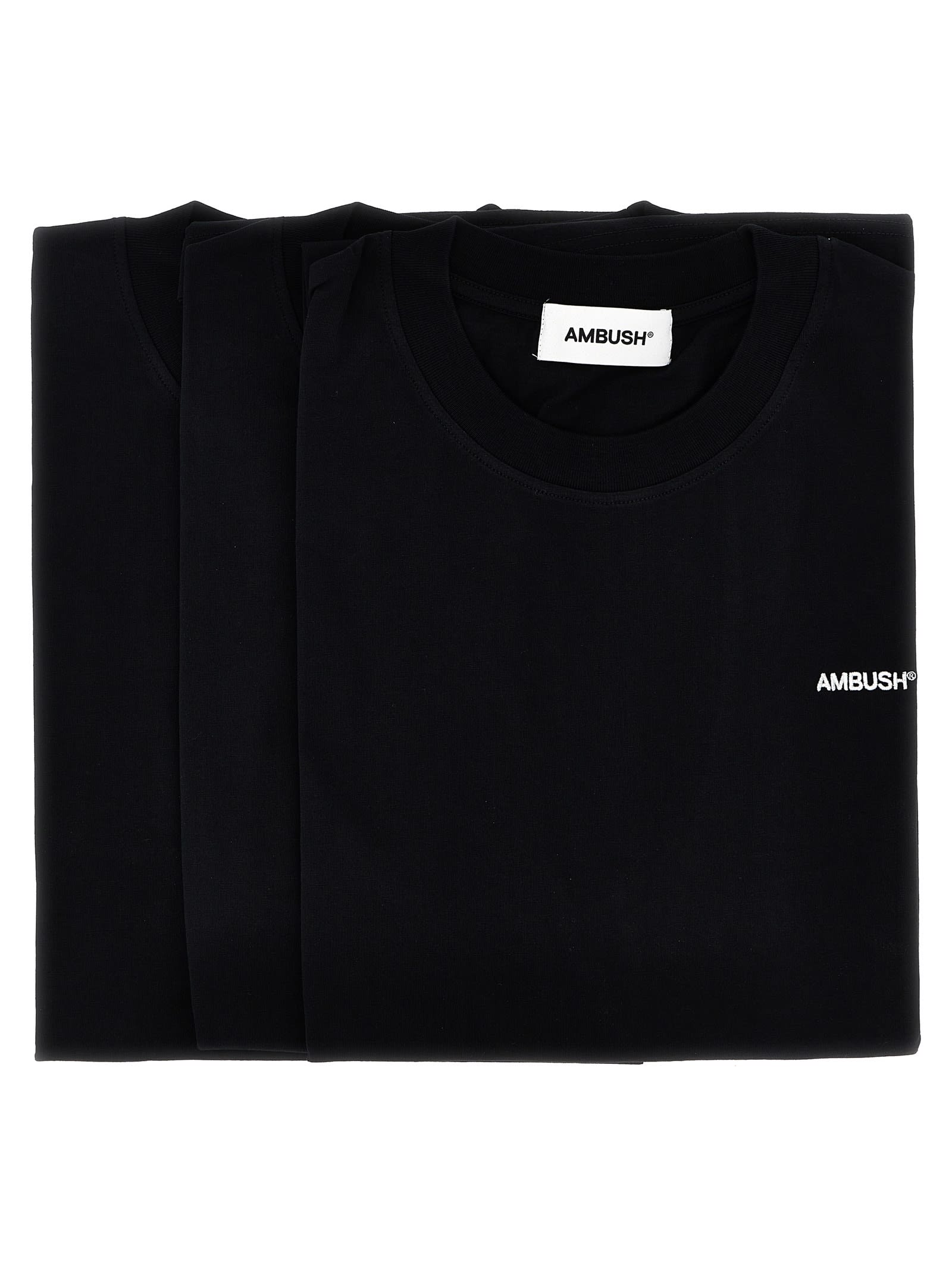 Ambush Logo-embroidered T-shirt Set (set Of Three) In Black