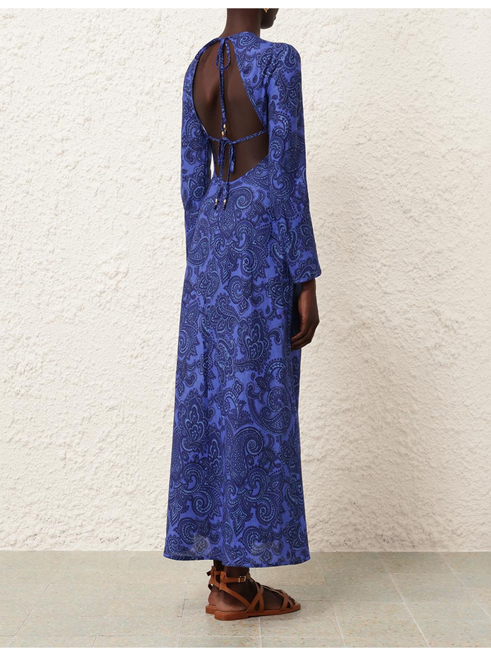 Shop Zimmermann Ottie Bias Backless Dress In Blue Paisley