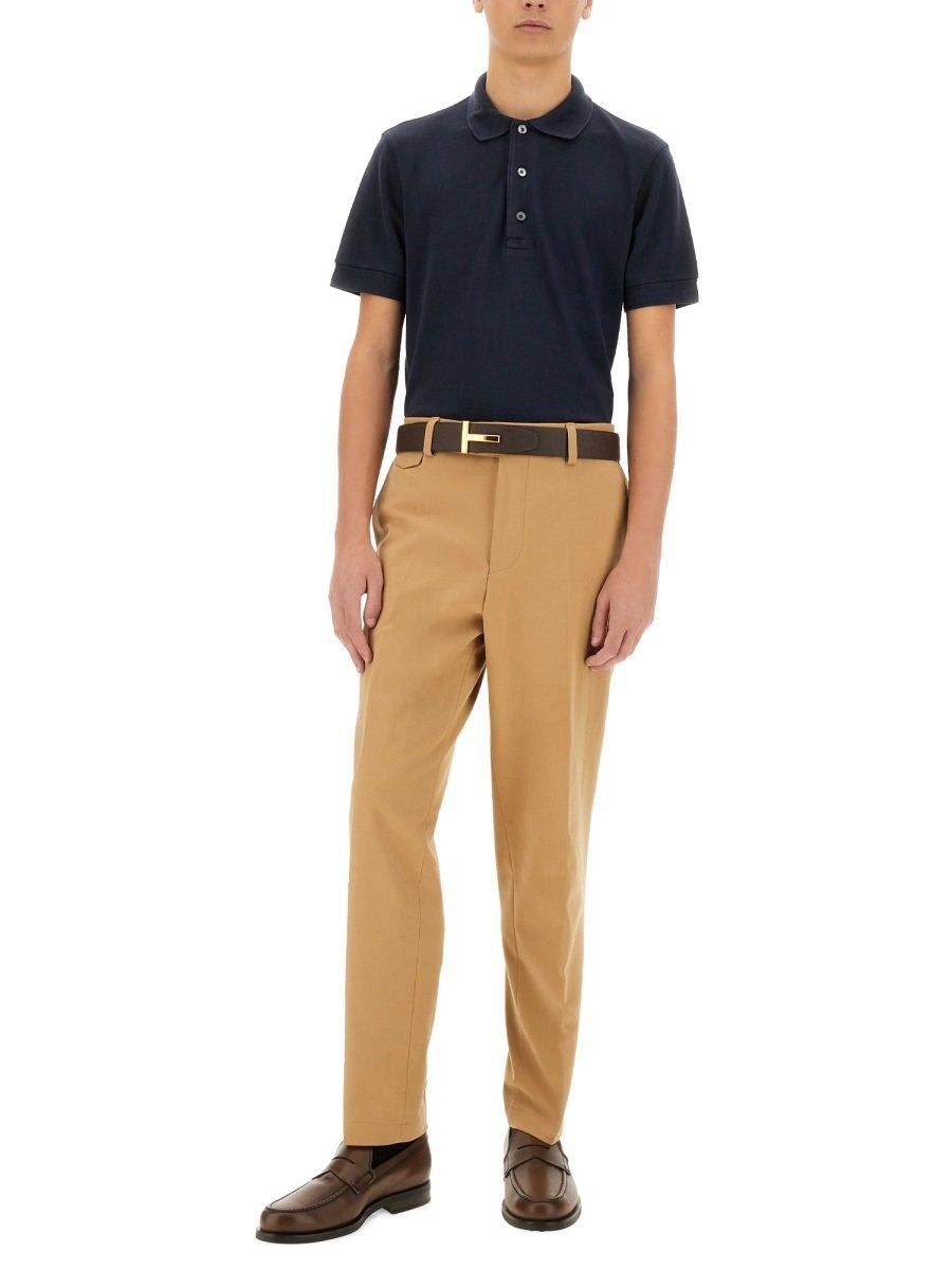 Tom Ford Black Short-sleeves Polo In Cotton Piquet Jersey Man In Blue