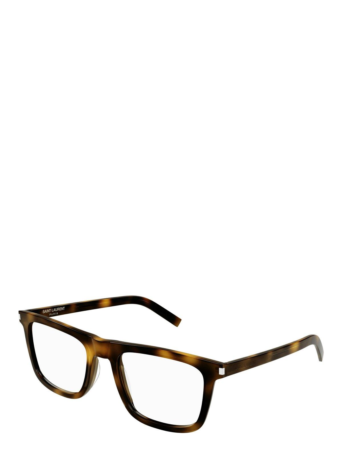 Saint Laurent Rectangular Frame Glasses In 002 Havana Havana Transpa