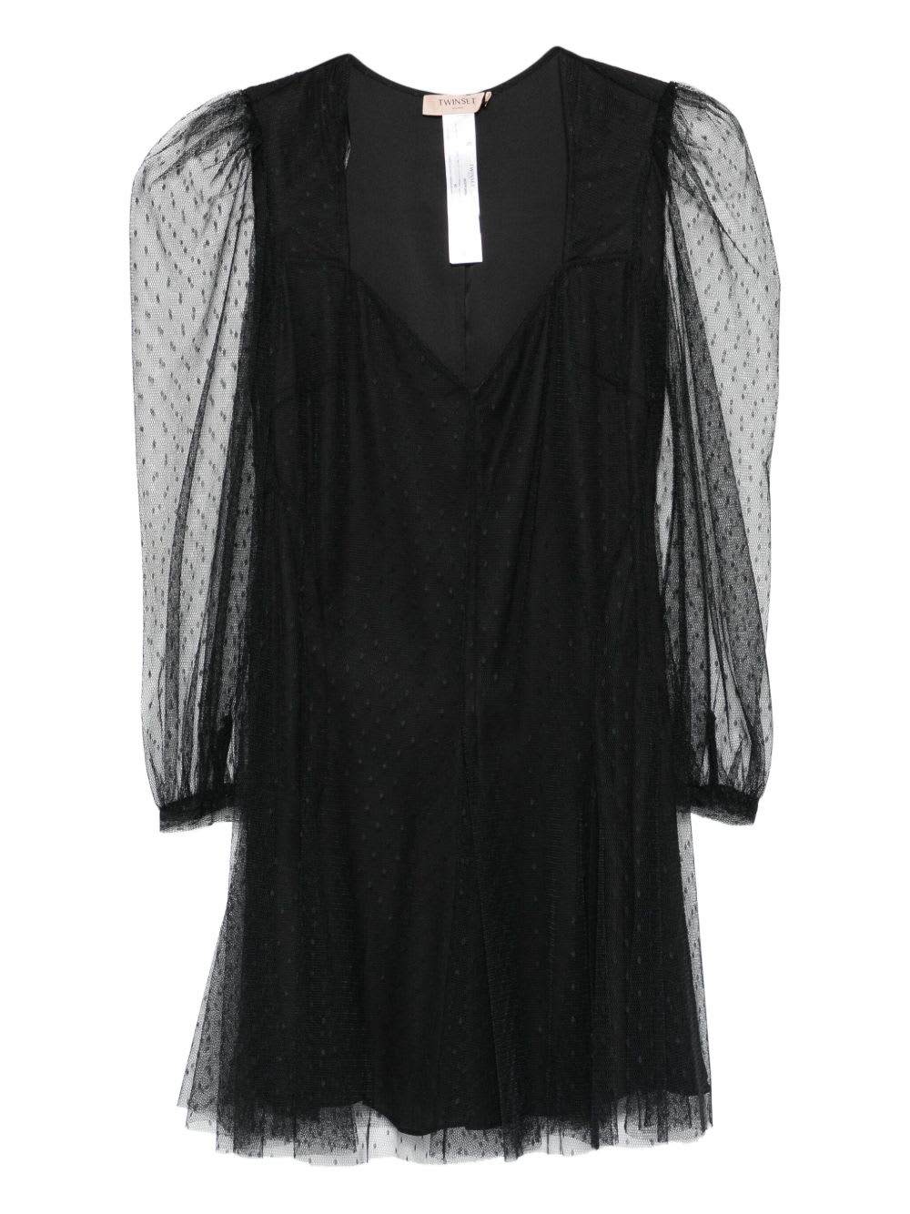 Twinset Short Polka Dot Dress With Puff Sleeves In Black