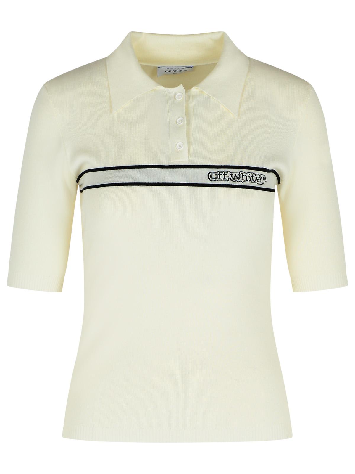 Cream Viscose Blend Polo Shirt