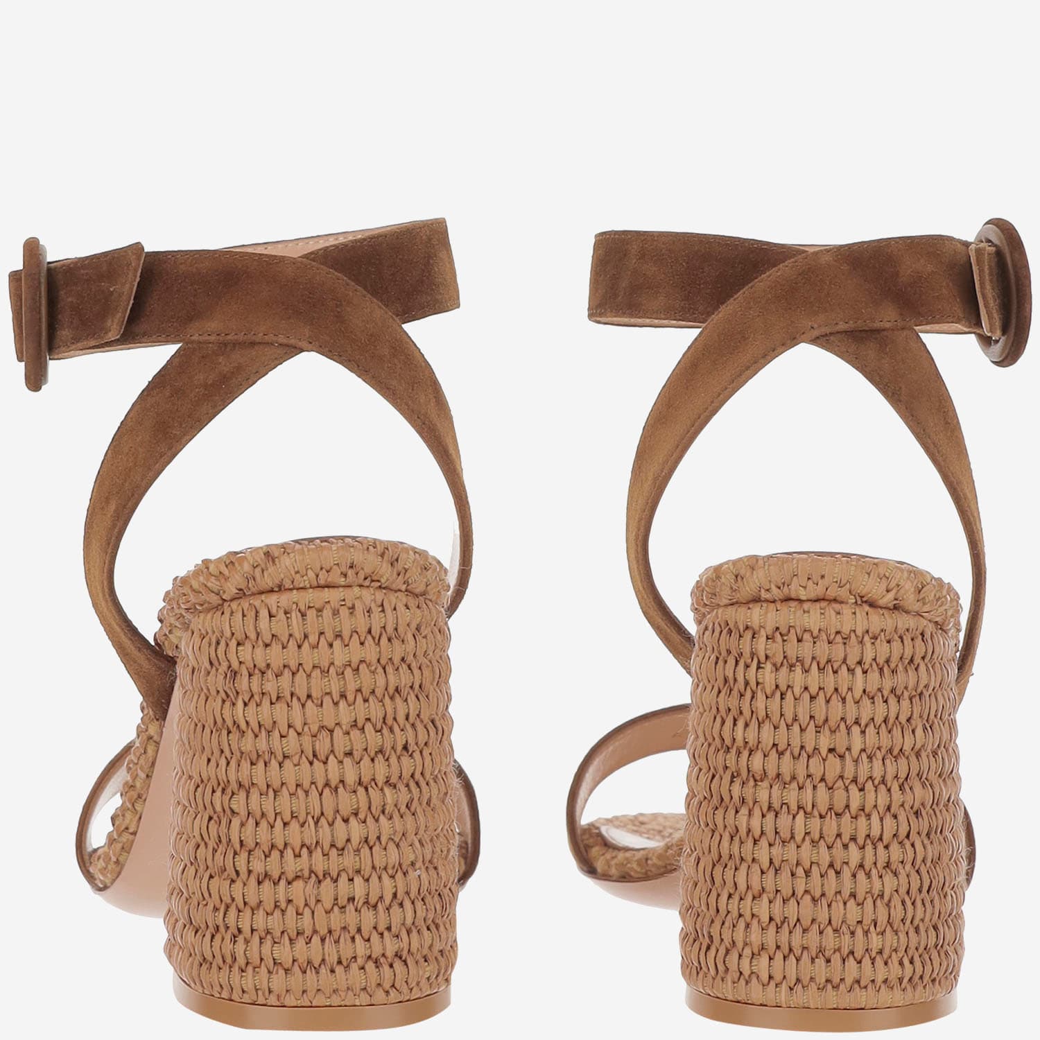 Gianvito Rossi Suede And Raffia Sandals In Texas Cuoio