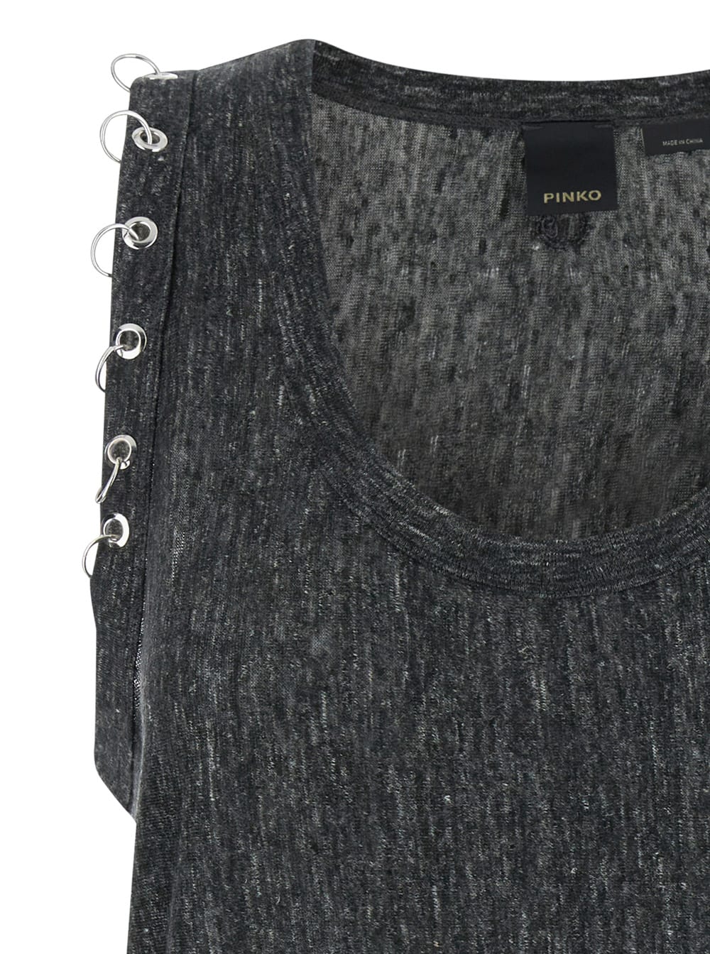 Shop Pinko Grey Tank Top With Piercing-like Studs In Silk Woman In Black