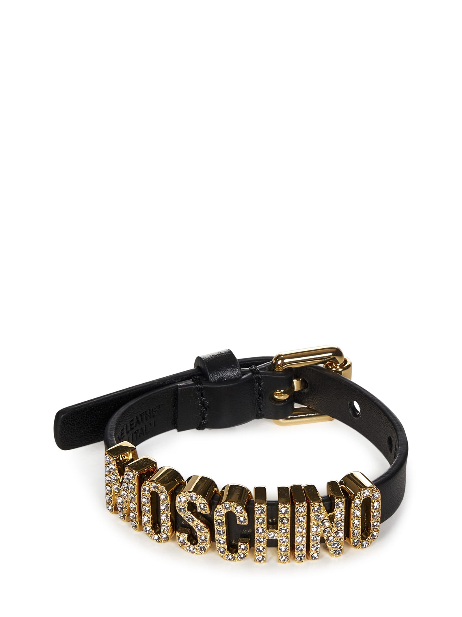 Shop Moschino Crystal Lettering Bracelet In Nero
