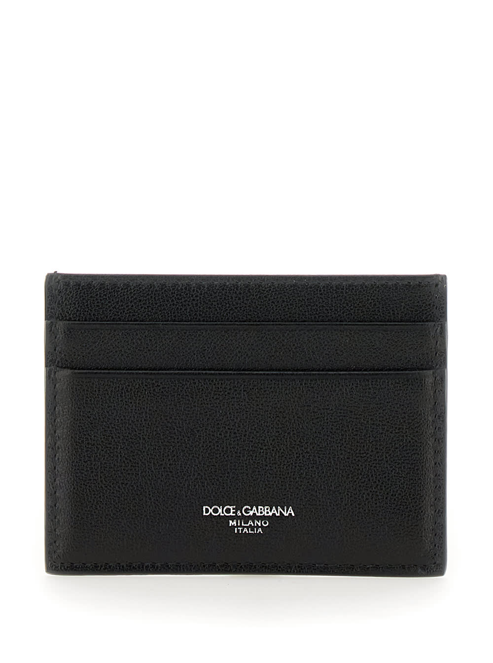 Black Card Holder With Logo On Front In Leather Man