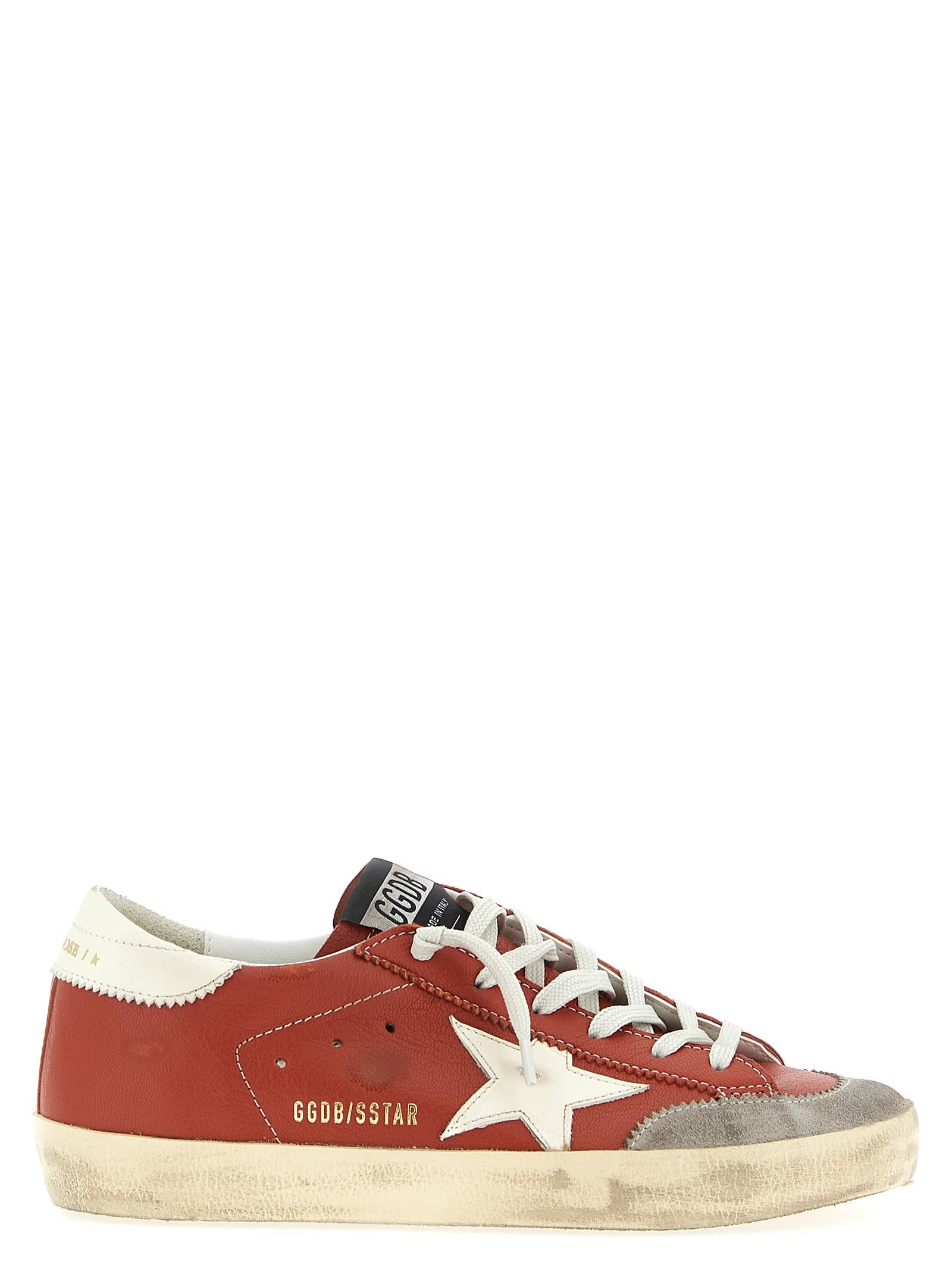 Golden Goose Super-star Distressed Suede-trimmed Leather Sneakers In Orange