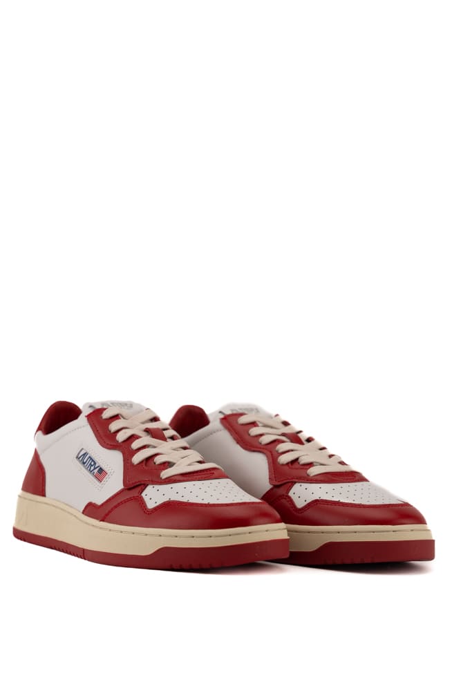 Shop Autry Medialist Low Sneakers In Two-tone Leather In White/red