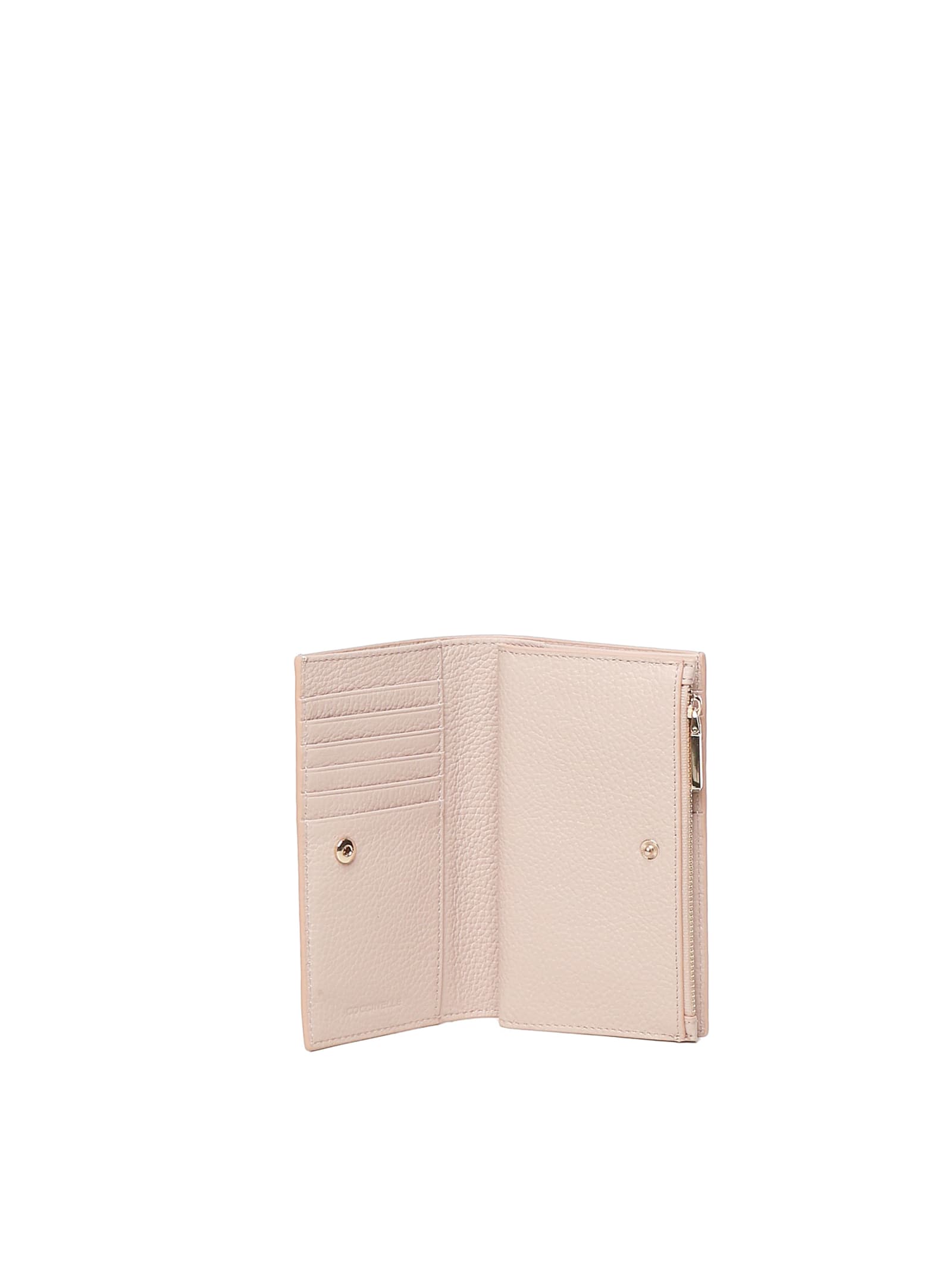 Coccinelle Metallic Soft Pink Leather Wallet In Pink