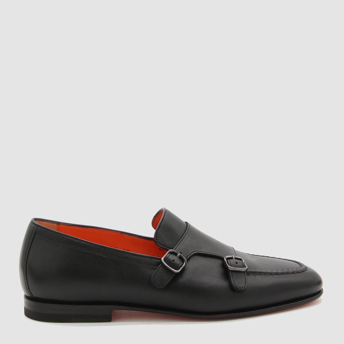 Shop Santoni Black Leather Loafers