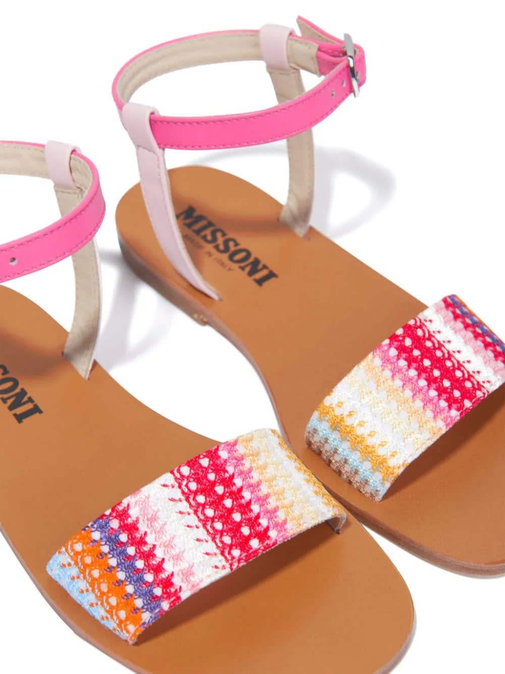 Shop Missoni Multicolour Leather And Fabric Sandals