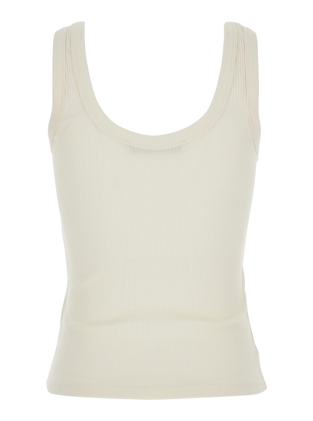 TELA WHITE RIBBED TOP WITH U-NECK IN COTTON FOR WOMAN