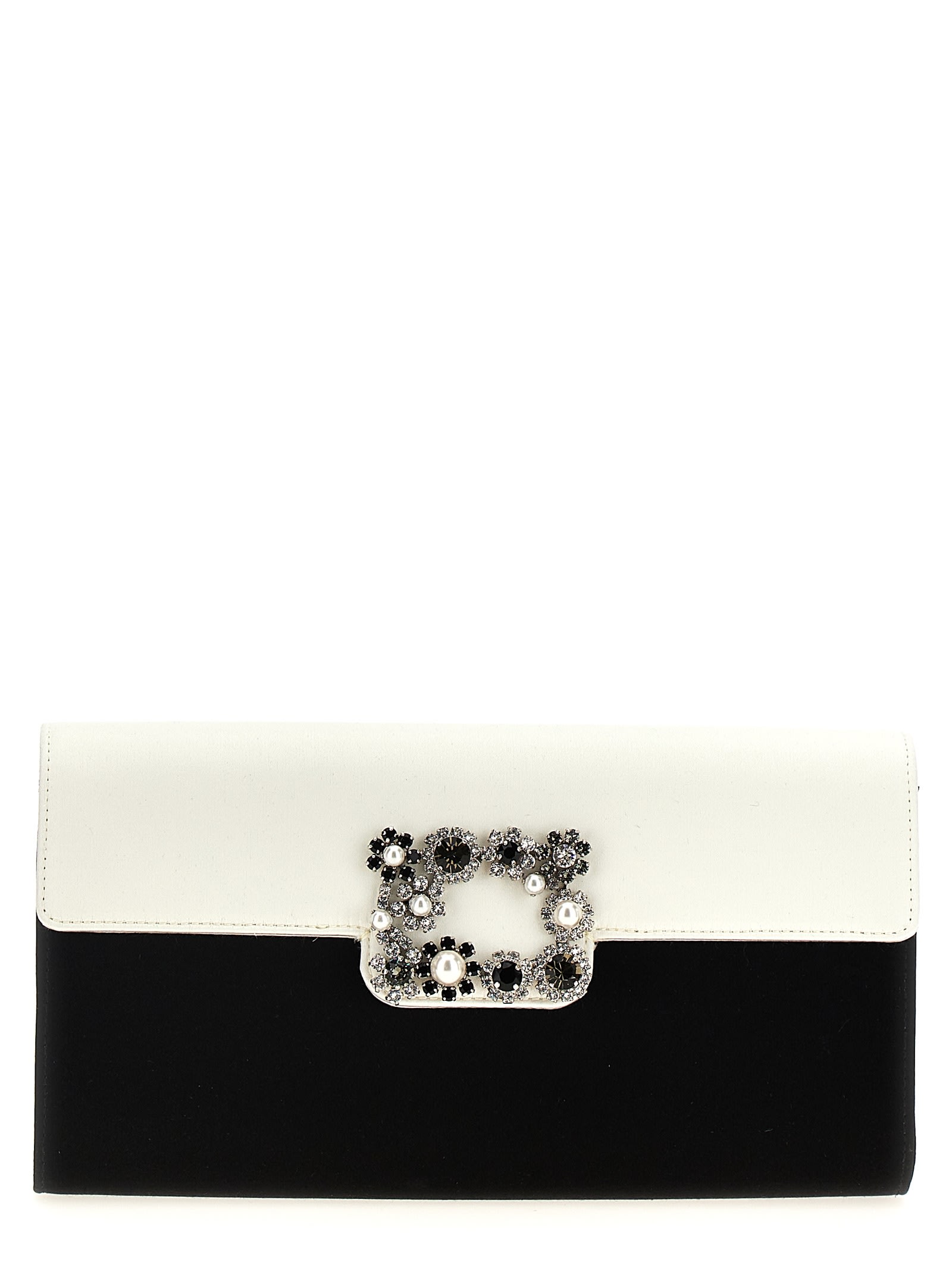 Shop Roger Vivier Flower Strass Clutch In White/black