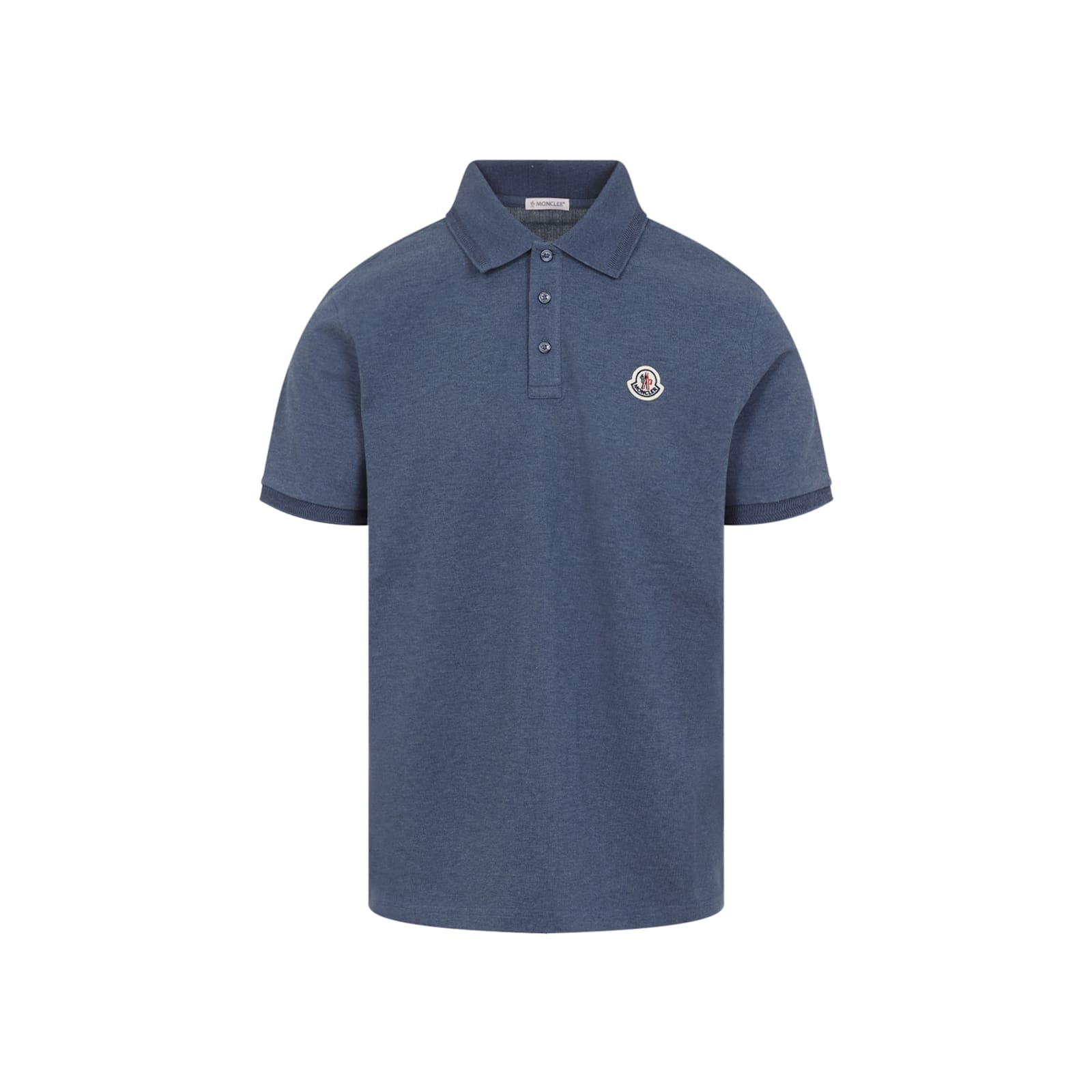 Moncler Blue Tricol-trimmed Pique Polo Shirt In Blue