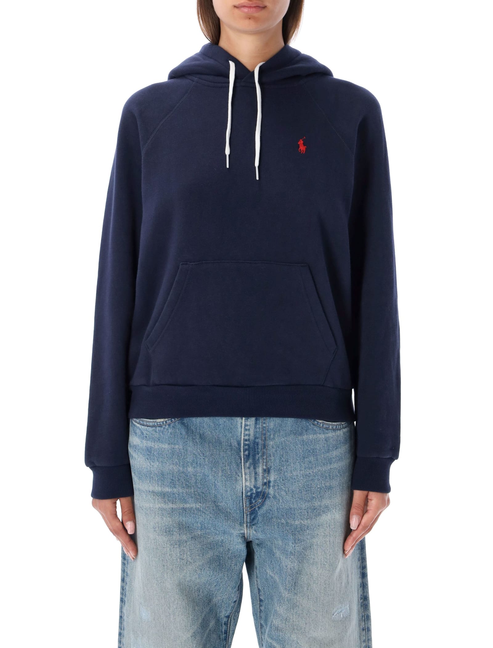 Polo Ralph Lauren Embroidered Logo Hooded Sweatshirt In Blue