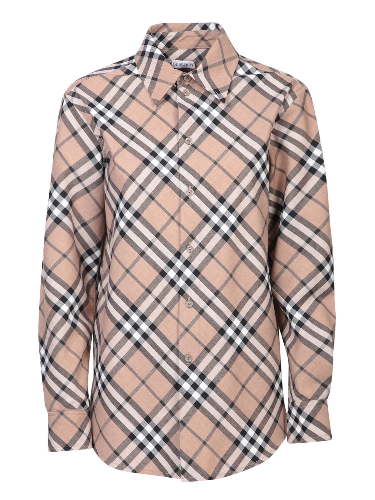 Shop Burberry Beige Check Cotton Shirt