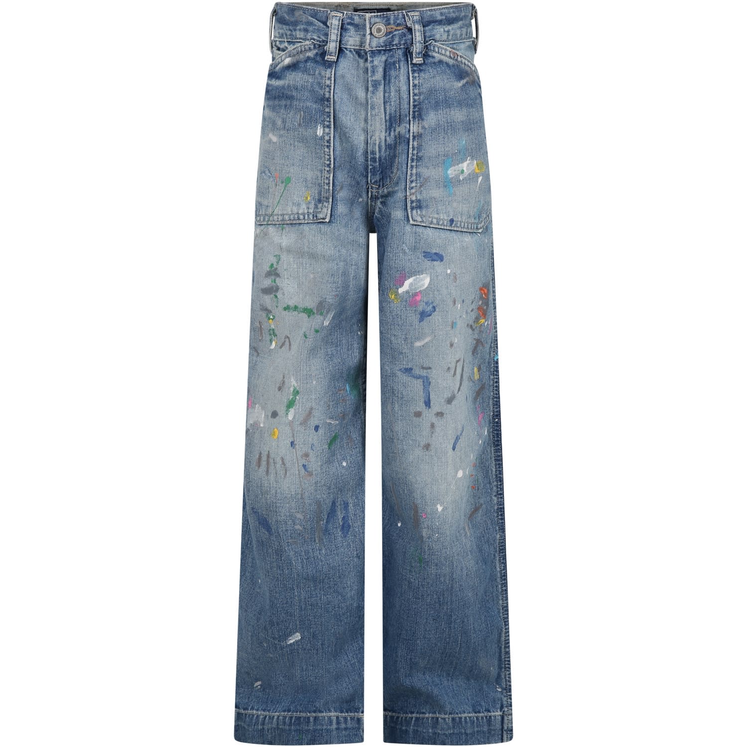 Ralph Lauren Kids' Blue Jeans With Spots Of Colour In Denim