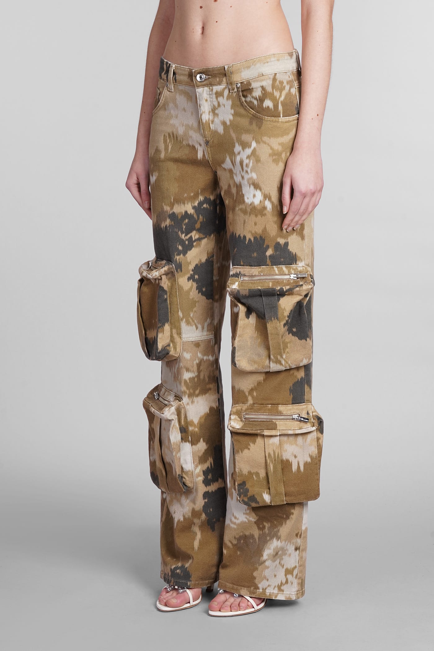 Shop Blumarine Pants In Camouflage Cotton In Brown