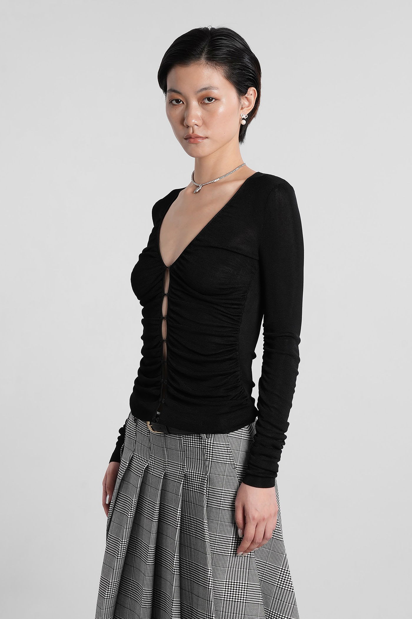 Self-portrait Viscose Knit Top In Black