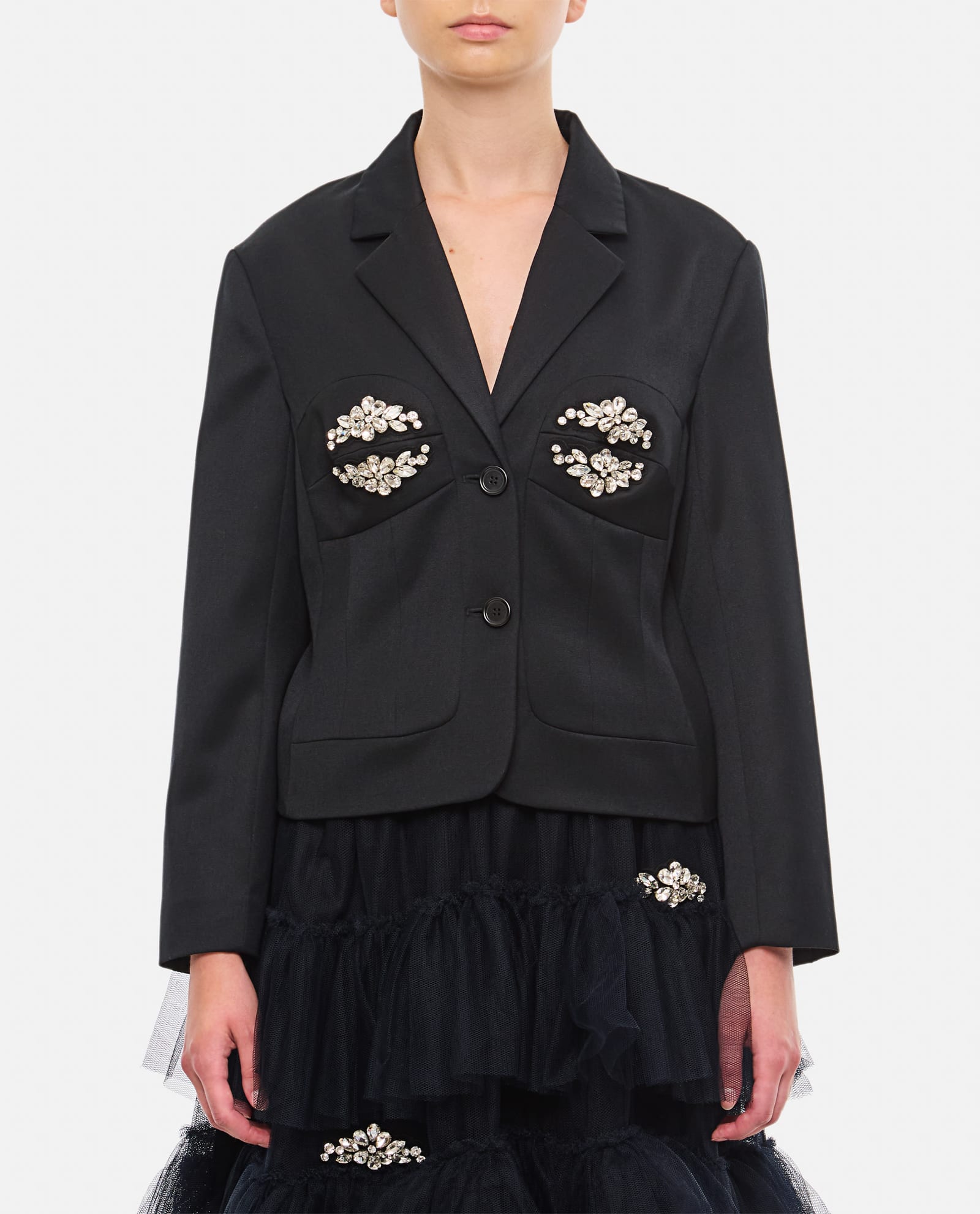 Fitted Bust Detail Jacket W/ Embroidery Detail