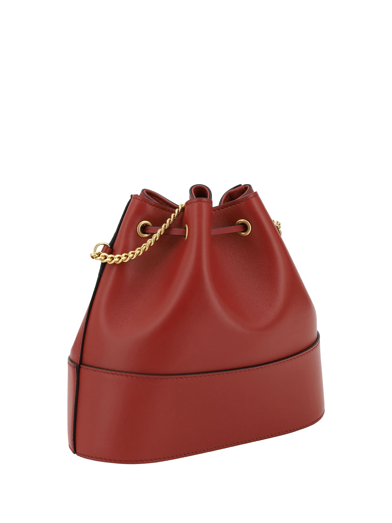 Valentino Signature Leather Bucket Bag With Chain Strap In Red