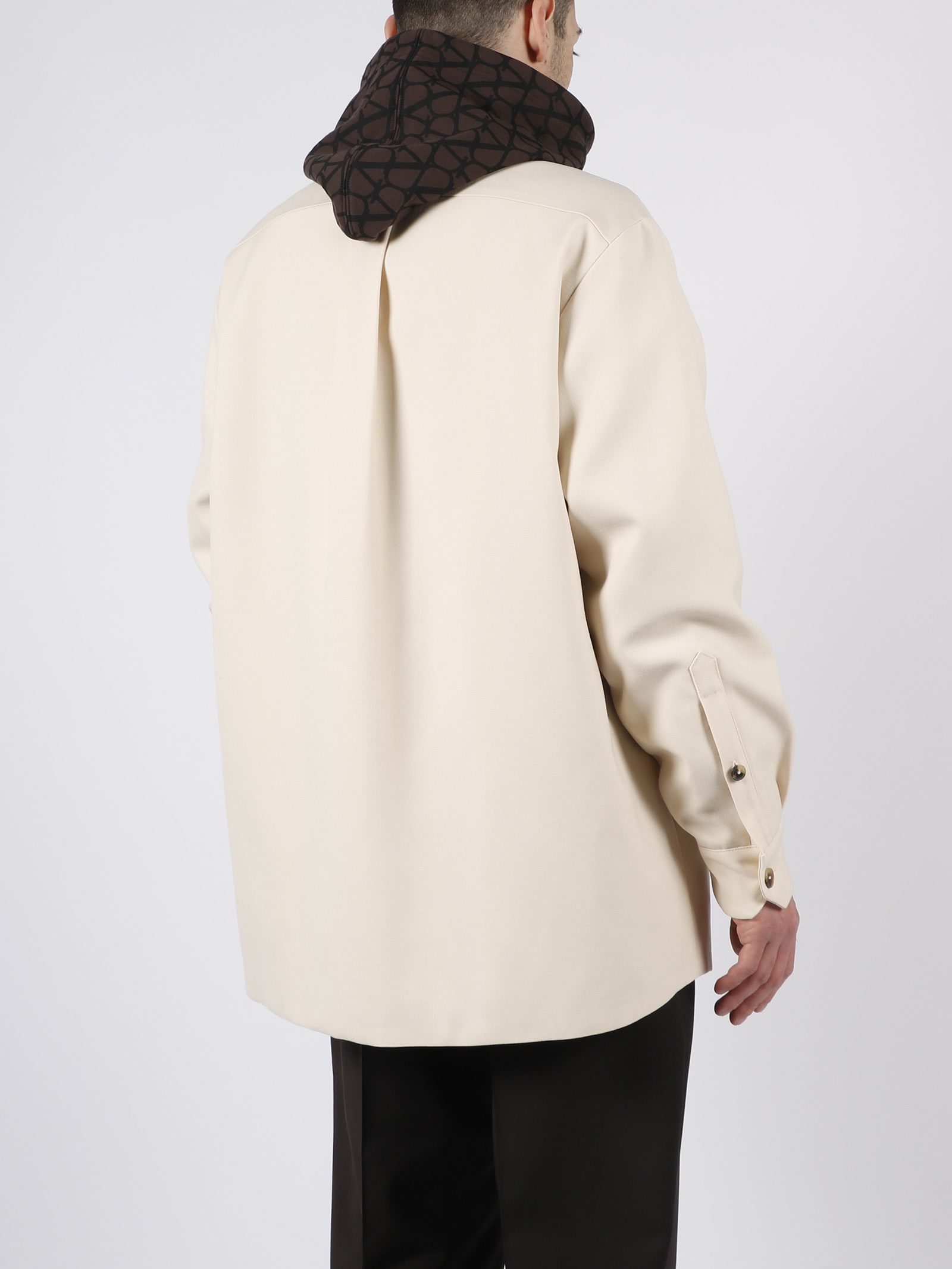 Shop Valentino Vlogo Signature Patch Wool Gabardine Shirt Jacket In Beige