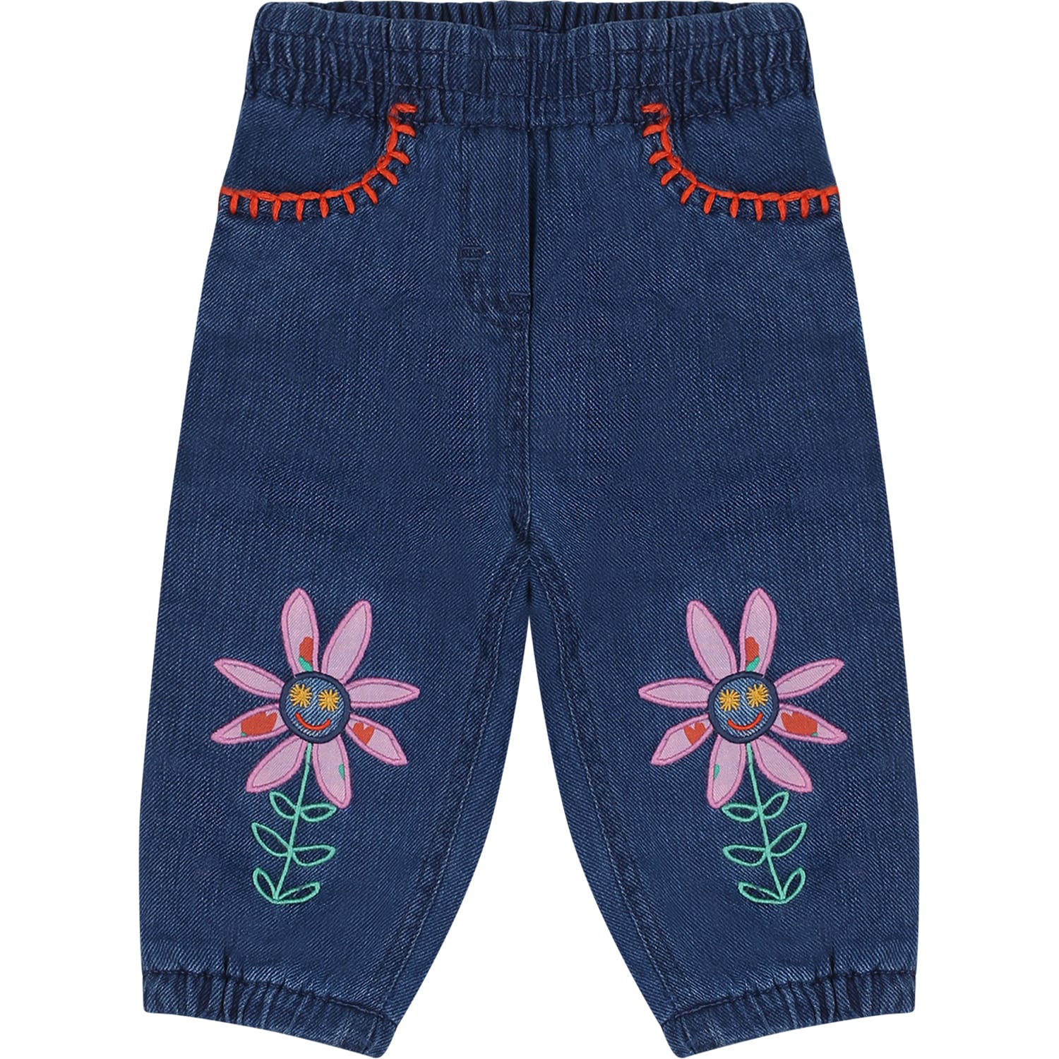 Shop Stella Mccartney Blue Jeans For Baby Girl With Flowers