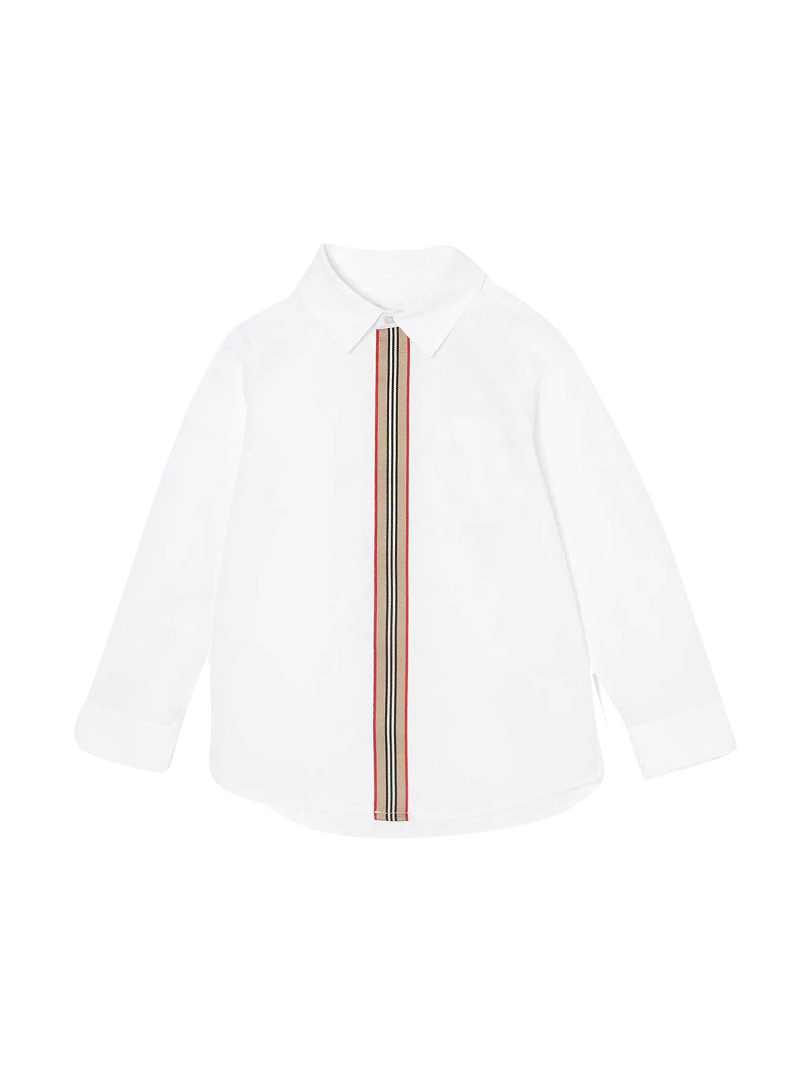 Click to view more detailed imagery on our partner's website Burberry Kids' White Shirt With Frontal Stripe In Bianco