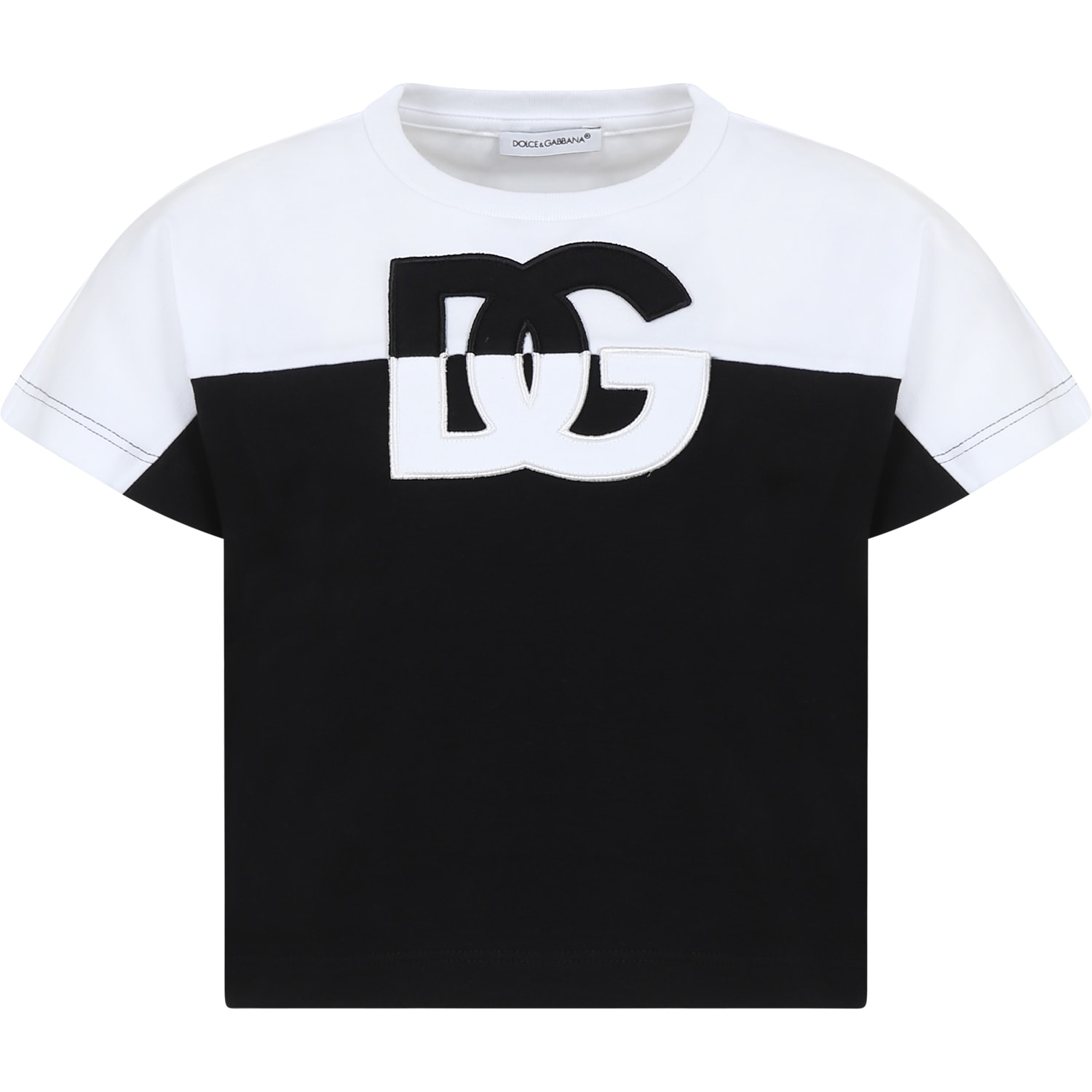 Dolce & Gabbana Kids' Black T-shirt For Girl With Iconic Monogram In Multicolor