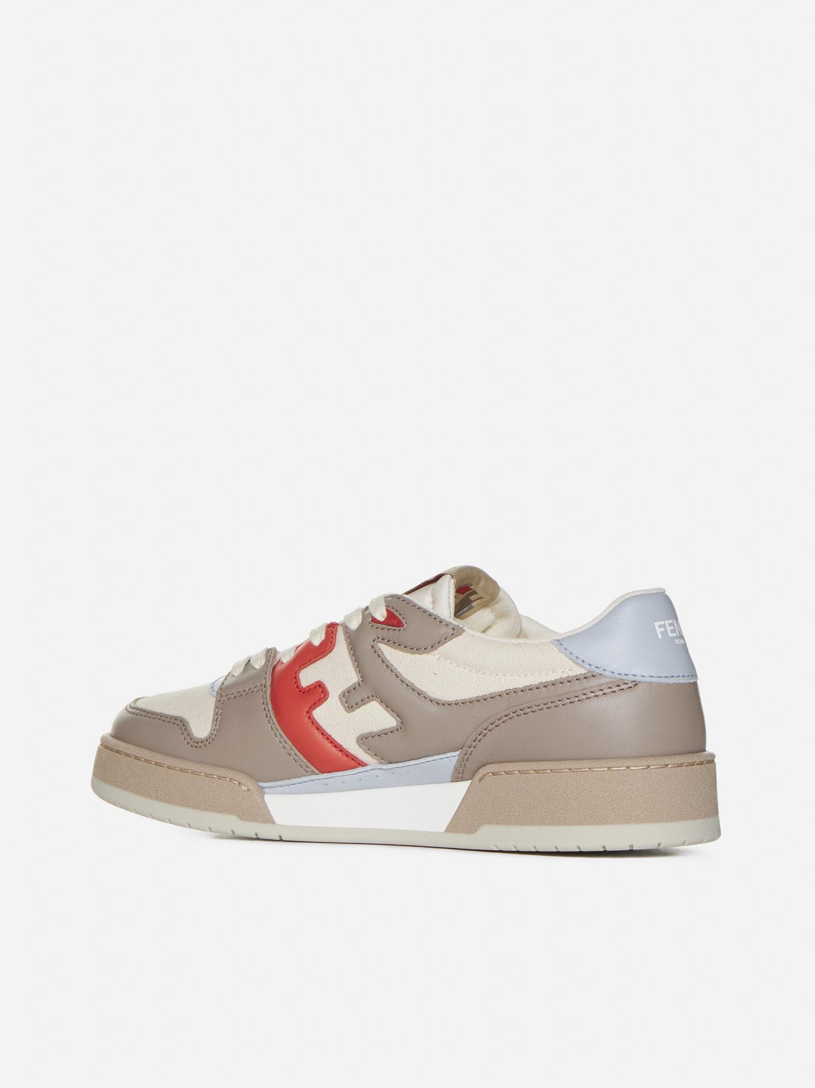 Shop Fendi Match Leather And Fabric Sneakers In Beige