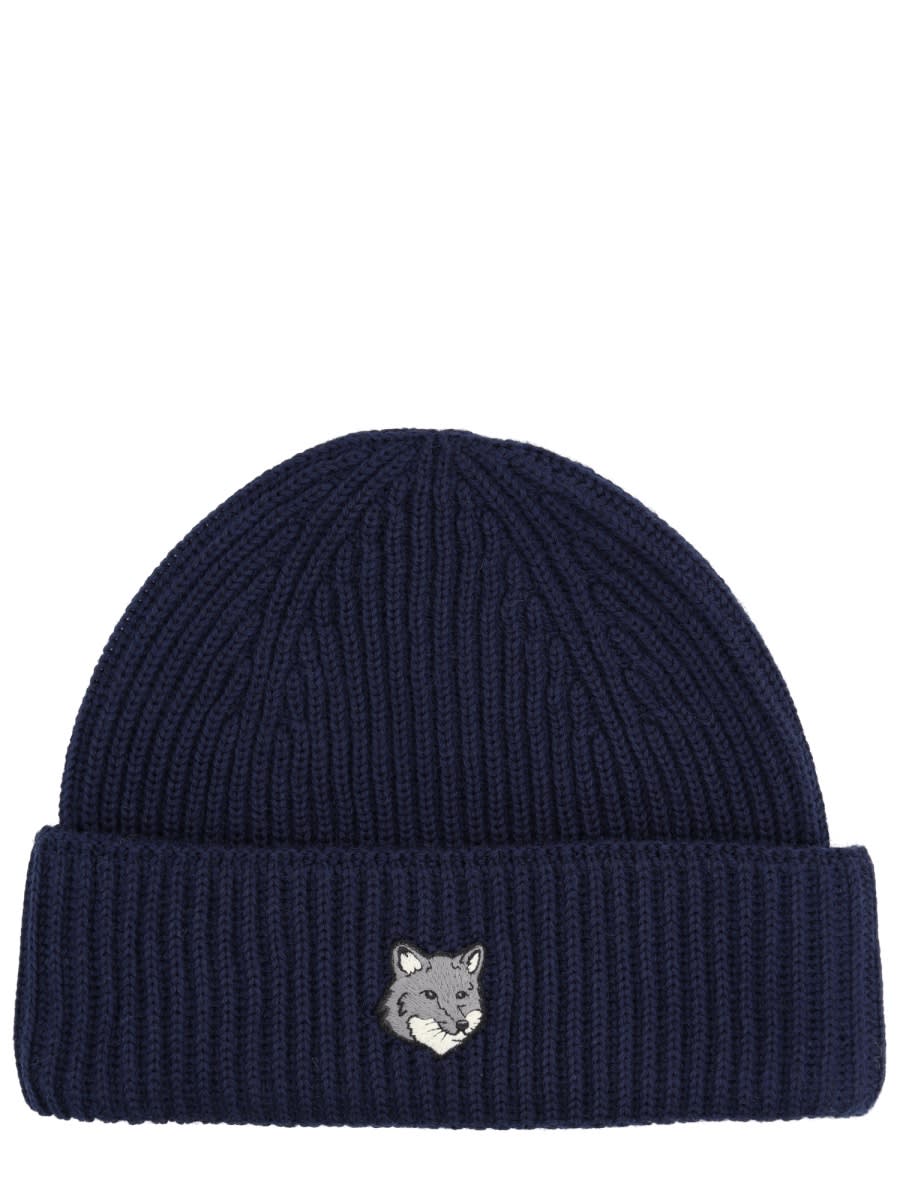 Maison Kitsuné Beanie With Fox Patch In Black