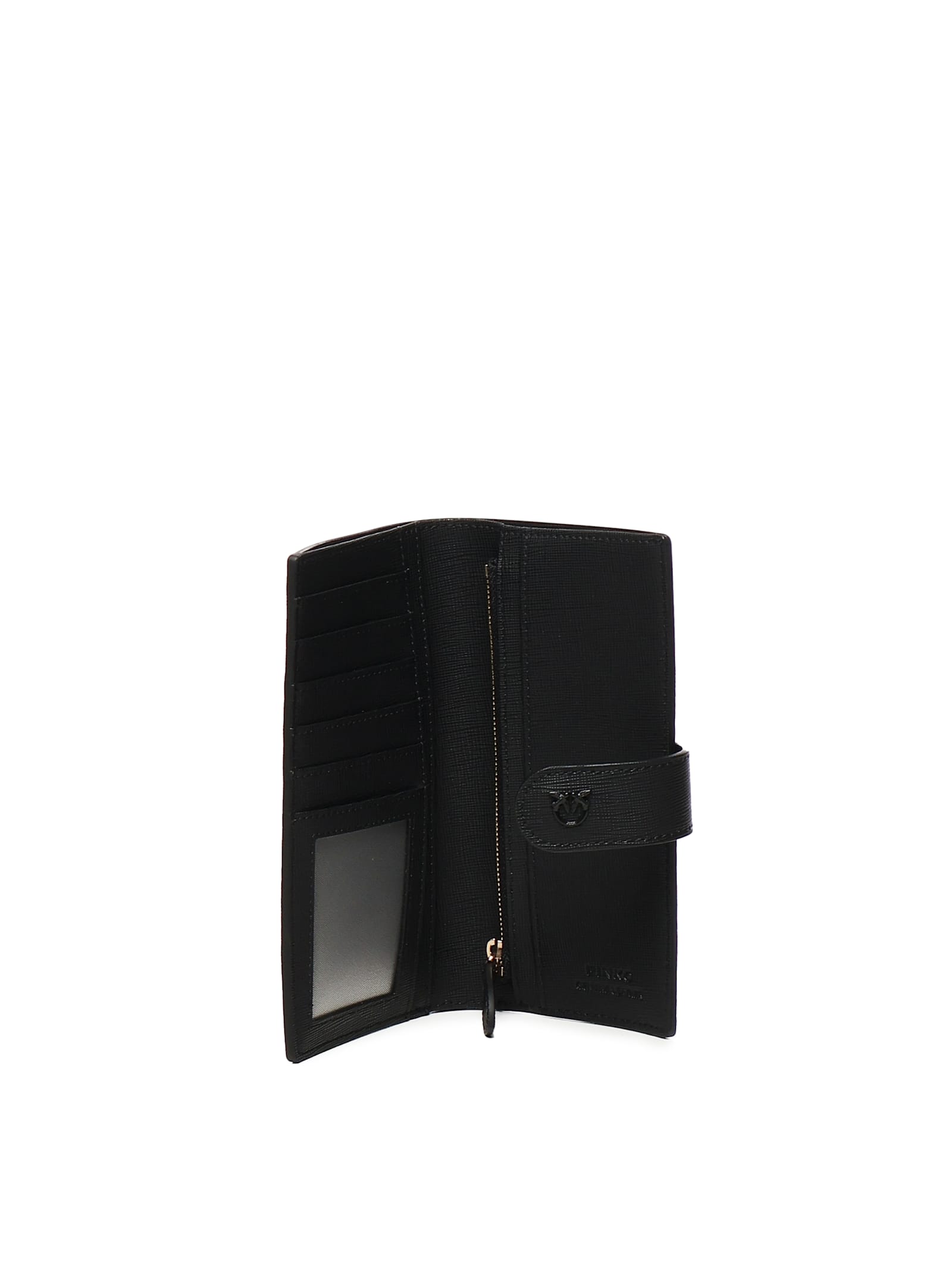 Pinko Saffiano Leather Wallet With Logo In Black