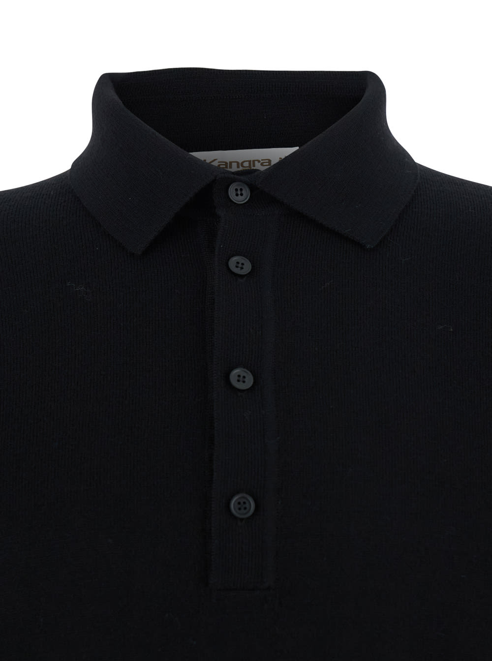 Kangra Cashmere Black Polo Shirt With Classic Collar And Ribbed Trims In Wool Man In Black